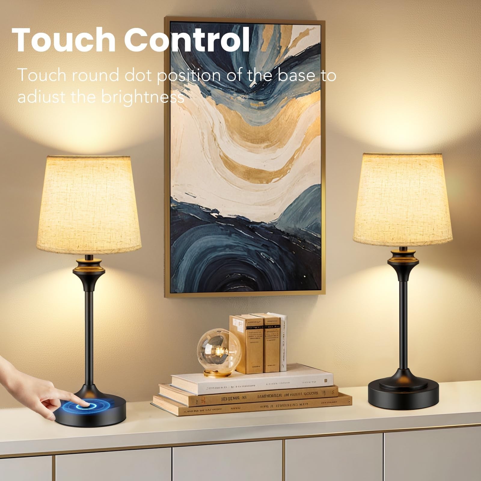NIORSUN cordless table lamp with flaxen fabric shade, battery-operated portable lamp for ambient lighting.