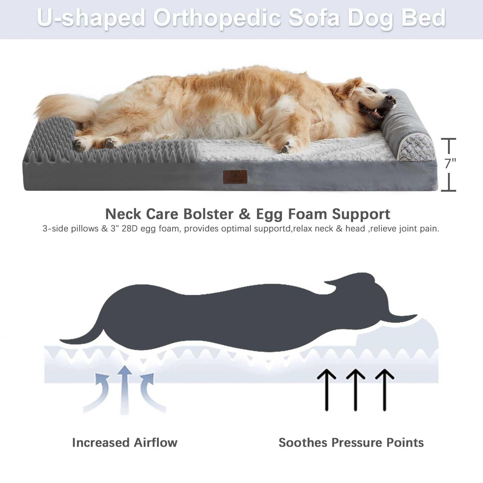 Large WNPETHOME orthopedic dog bed for big dogs, washable, water-resistant XL pet bed with plush cushioning for comfort.