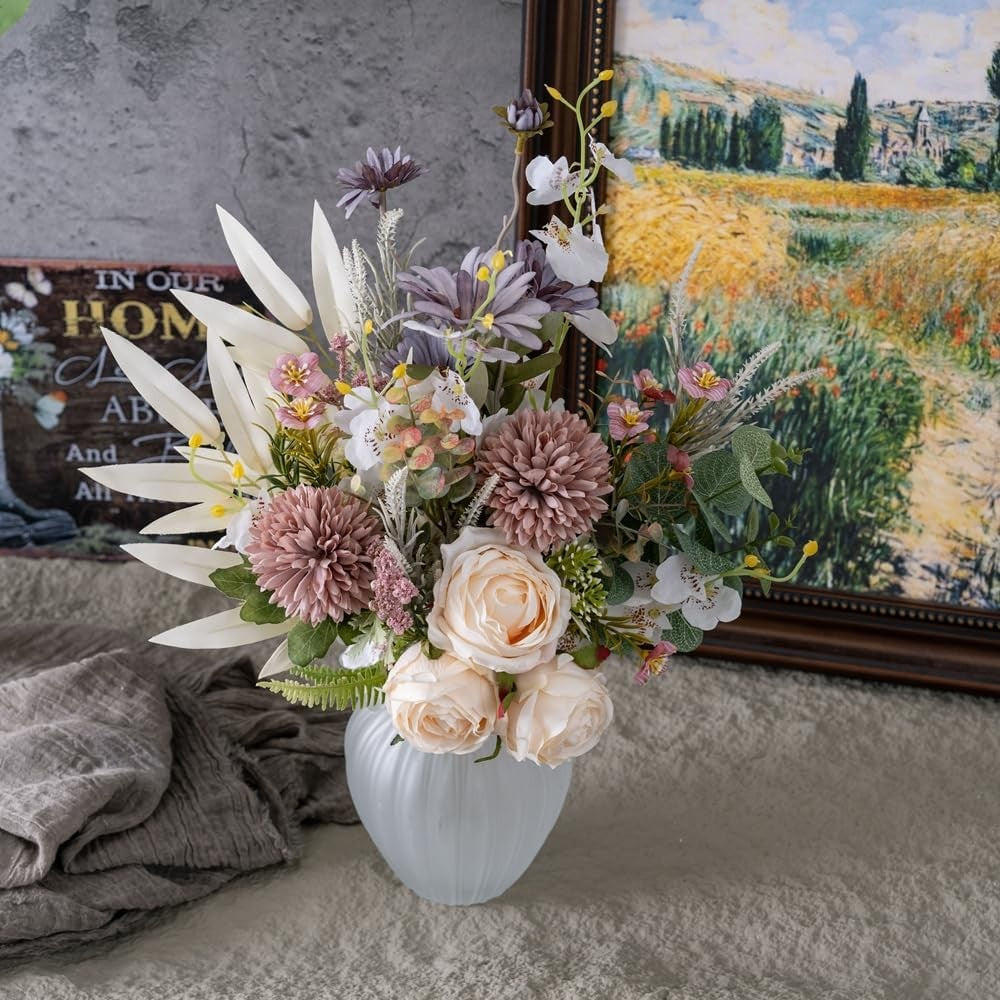 Peauley 16-inch artificial silk flower table arrangement with realistic faux plastic flowers, ideal for home or event decor.