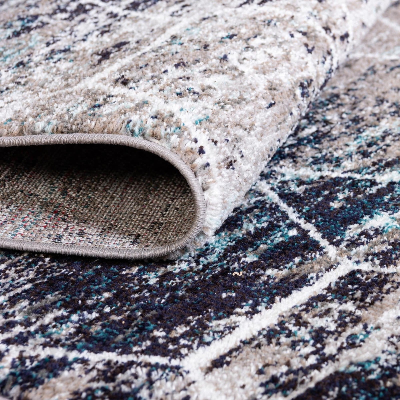 Unique Loom Trellis Frieze Collection area rug featuring a blue and multi-colored geometric pattern, 4x6 size, textured design.