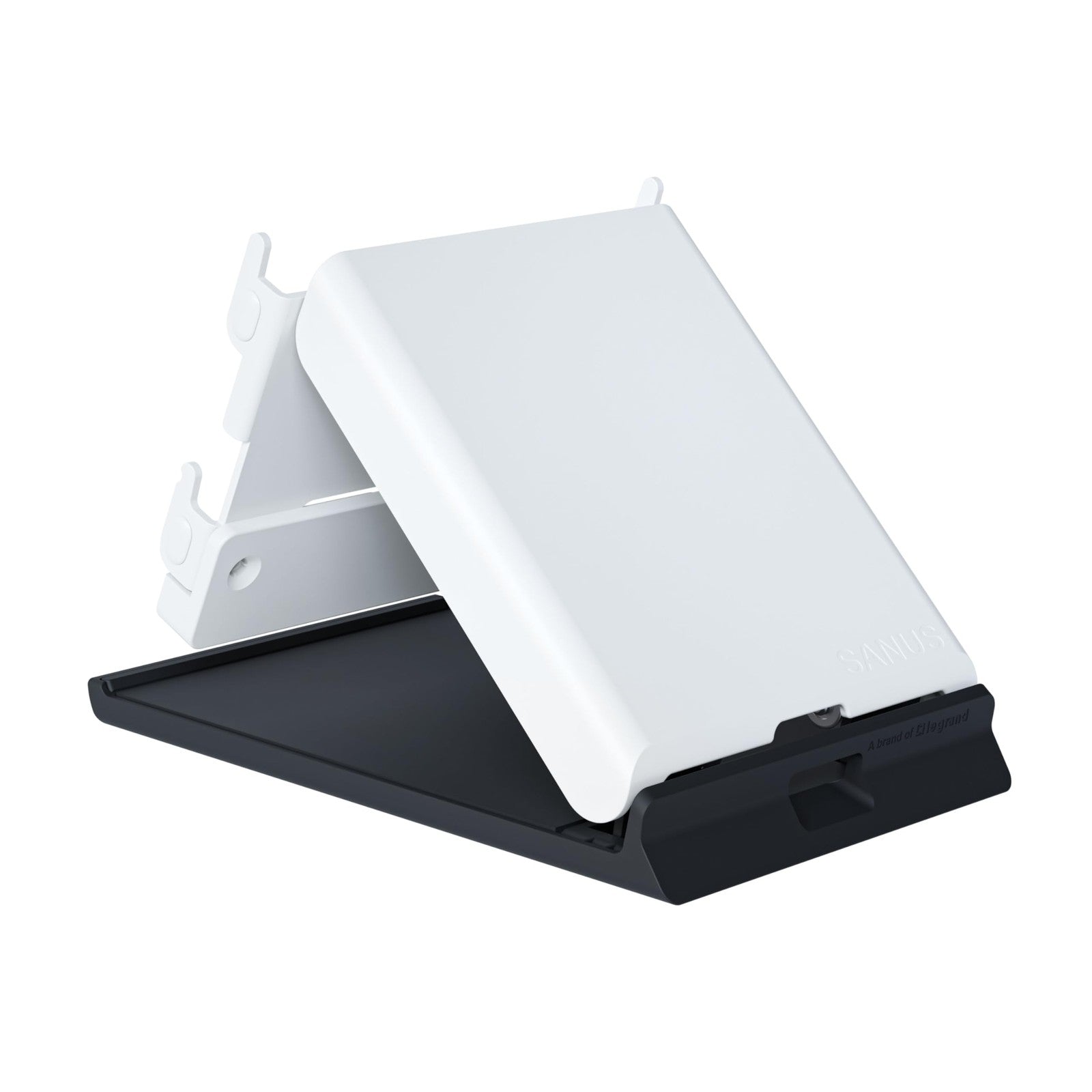 Sanus Made for Amazon Tilt Stand for Echo Hub, adjustable black stand with tilt feature, designed to hold and support Echo Hub.