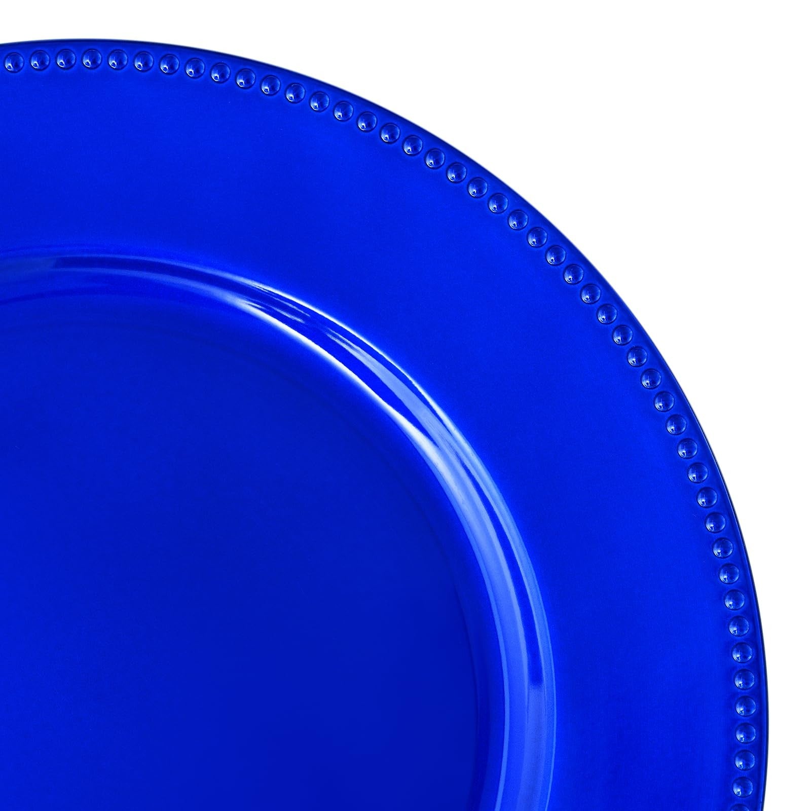 Royal blue 13-inch beaded charger plates from REWOMC, set of 24 round dinner plate chargers for elegant table settings.