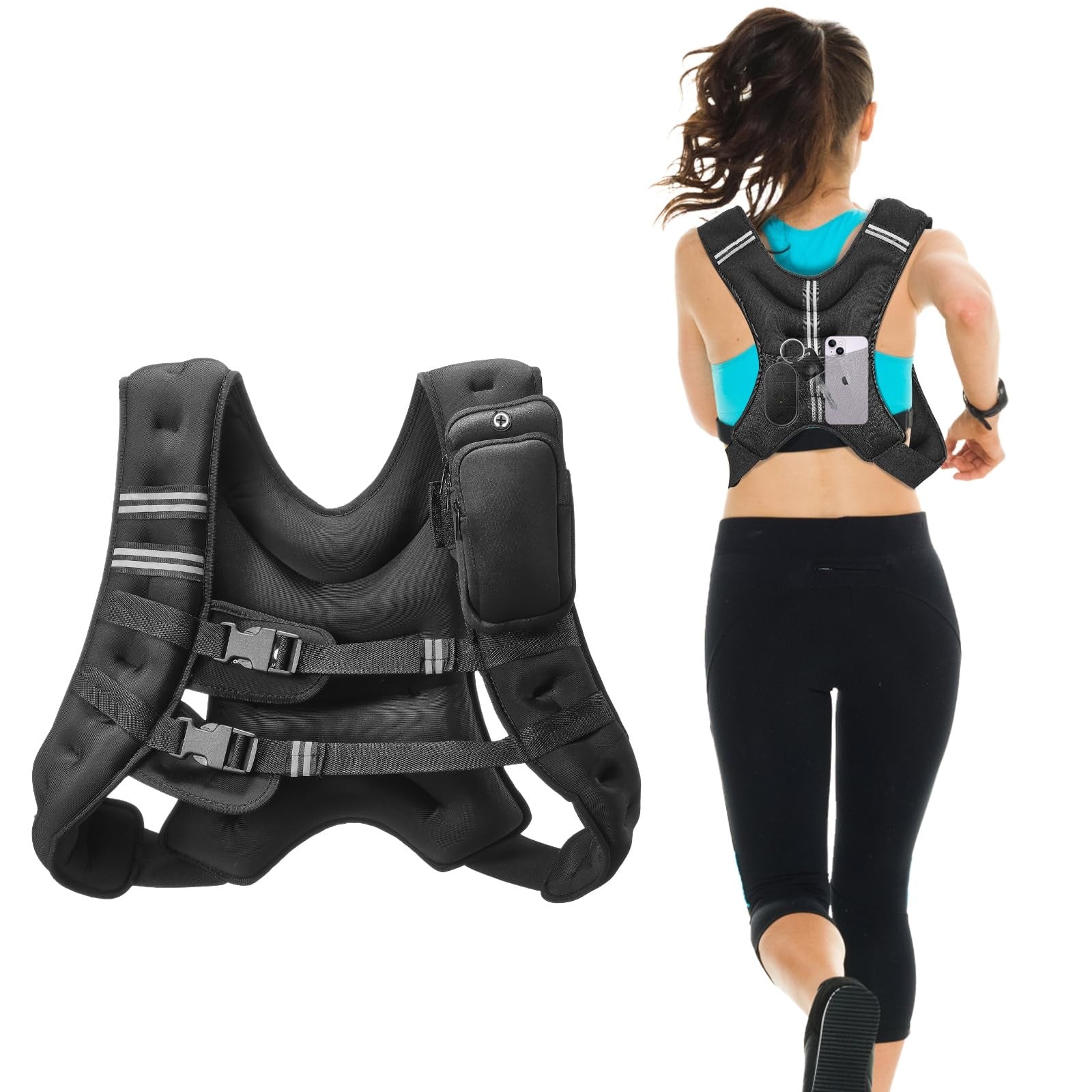 VEVOR 20 lb weighted vest with reflective stripe and adjustable buckle, designed for fitness and workout training.