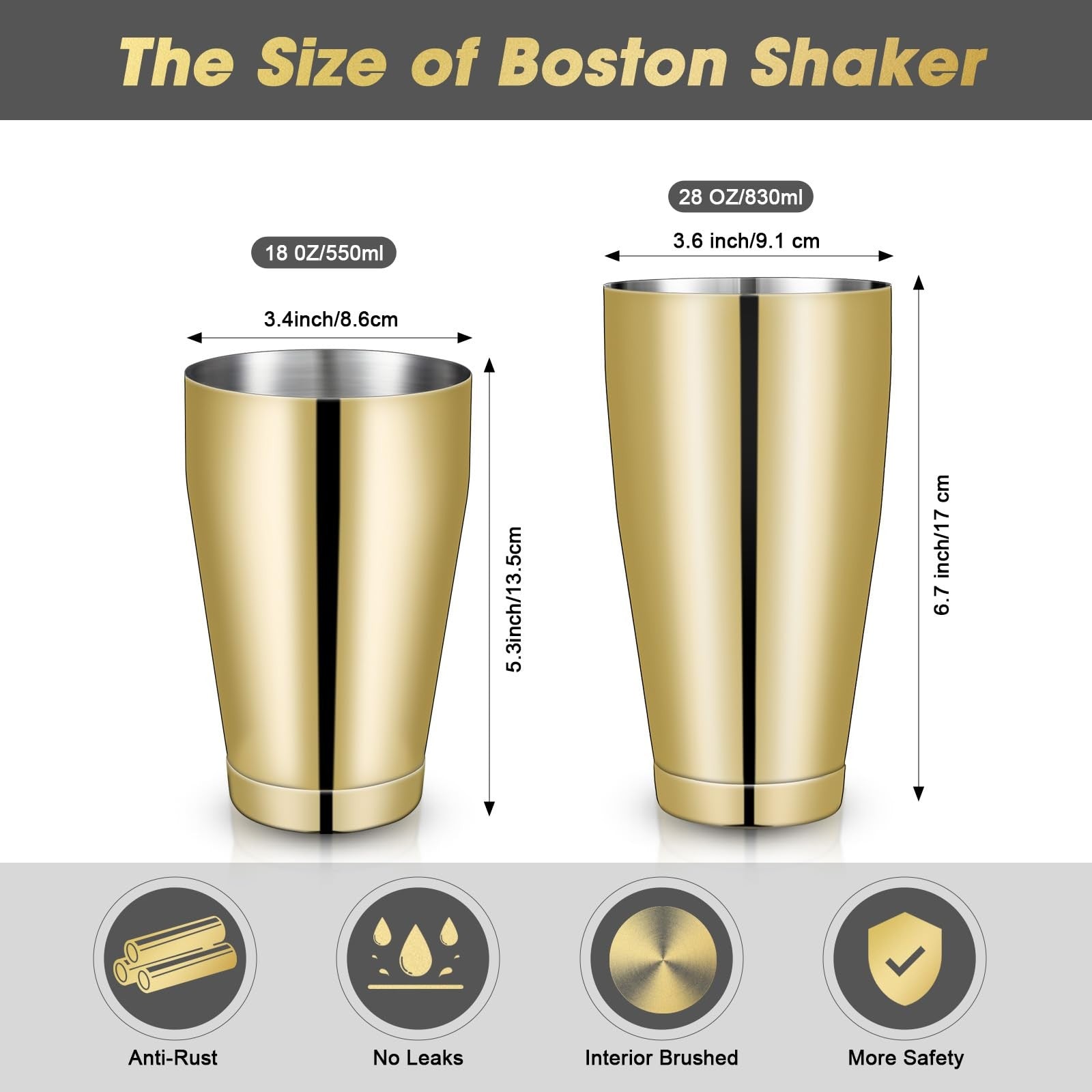 Sabary 12-piece stainless steel cocktail shaker set with Boston shaker tins and mixing accessories for professional bartending.