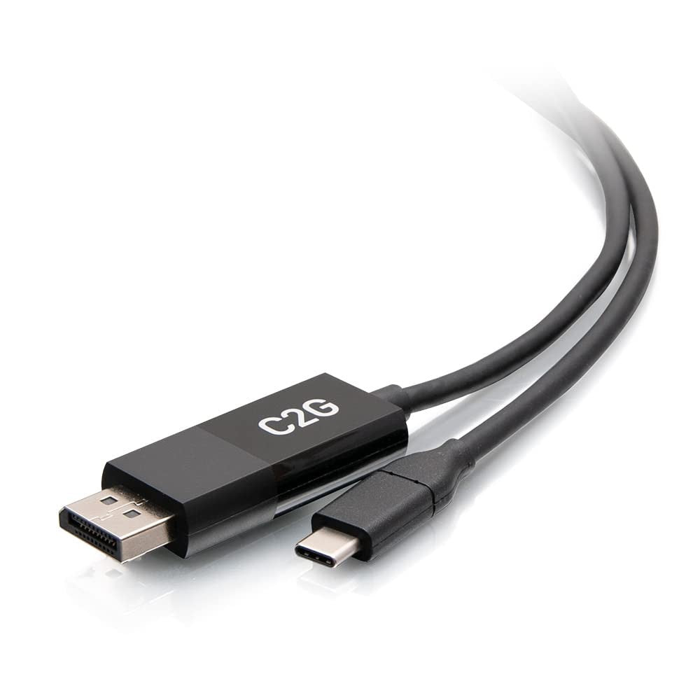 C2G 6ft USB-C to DisplayPort adapter cable displaying USB-C and DisplayPort connectors for 4K 60Hz video transfer.