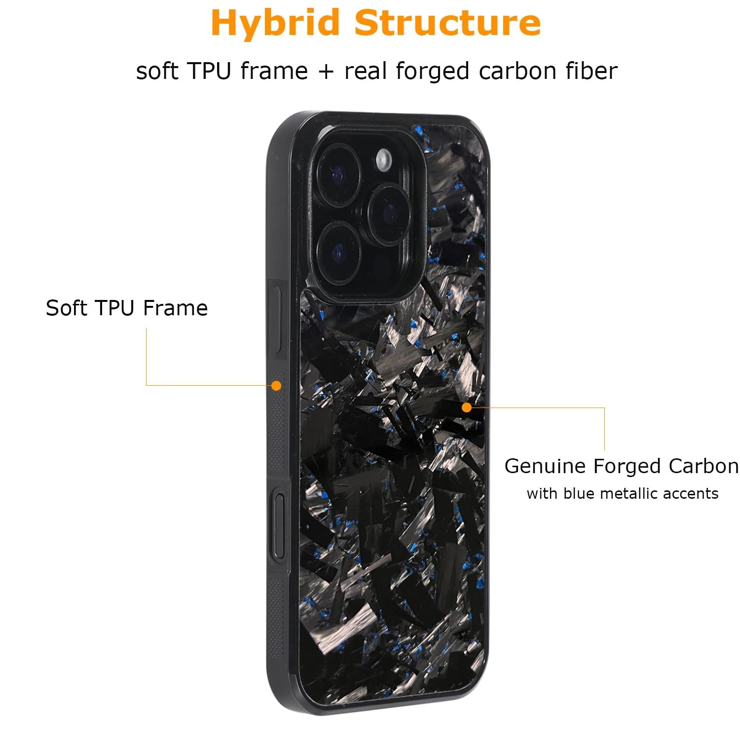 molzar Grip Series iPhone 16 Pro case with real forged carbon fiber, featuring a textured, grippy surface for enhanced grip.