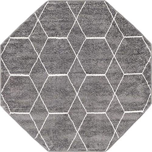 Unique Loom Trellis Frieze Collection geometric area rug featuring dark gray and light gray octagon pattern on plush surface.