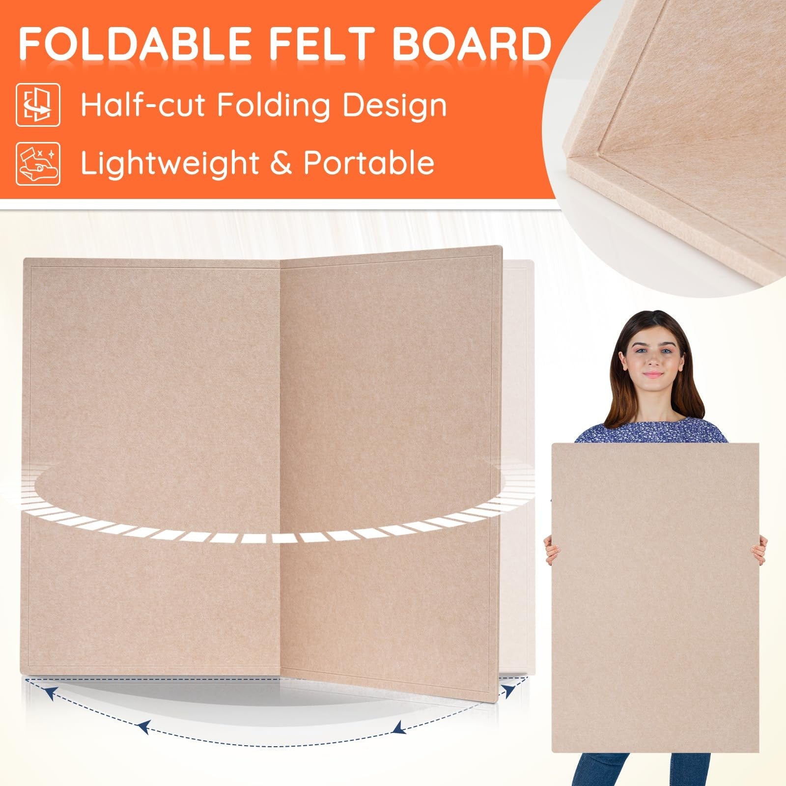 Dollar Boss large foldable bulletin board with felt surface and cork backing, measuring 60x36 inches for office or classroom use.