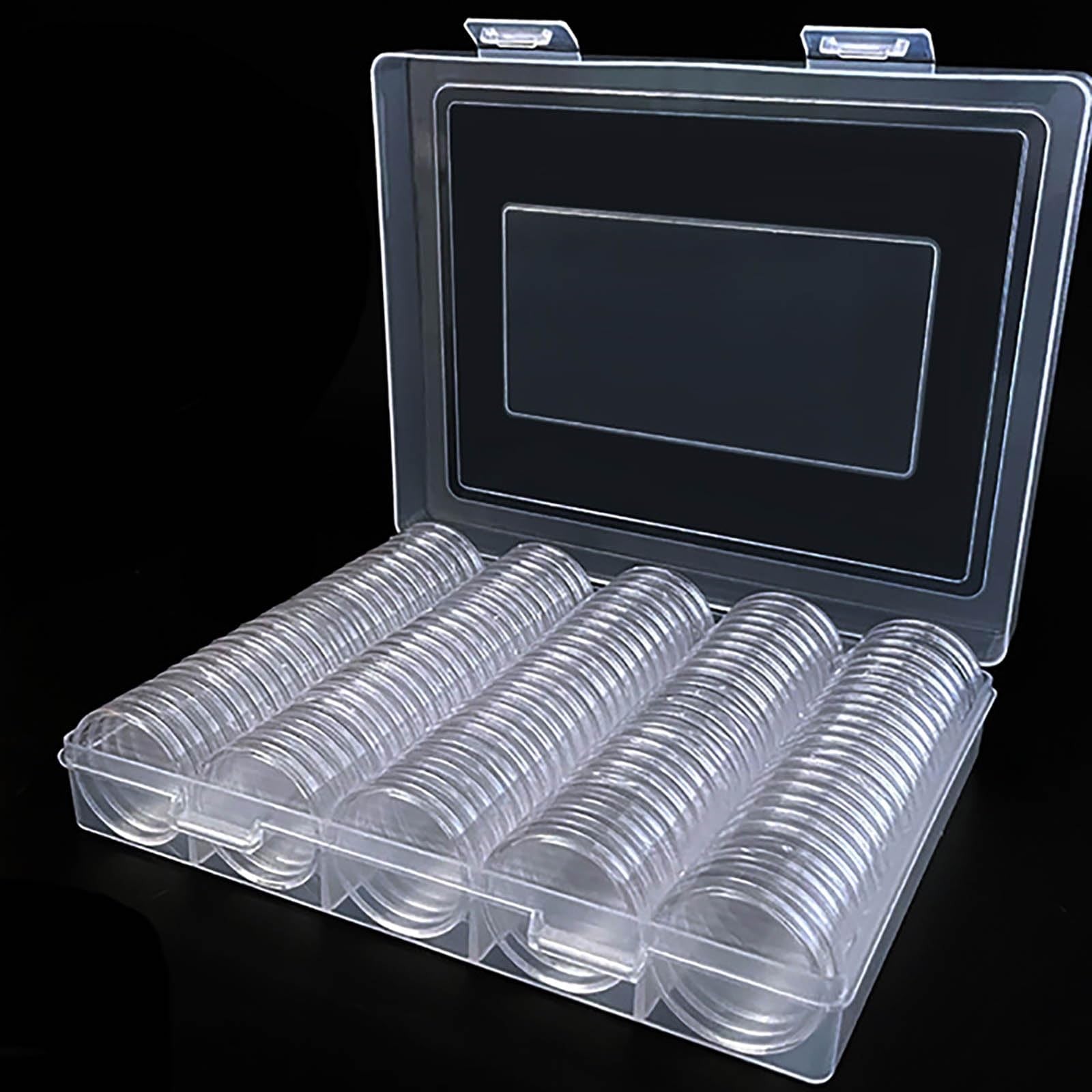 EnoYoo 240 pcs coin capsules holder with foam gasket and plastic storage organizer for coin collection and protection.