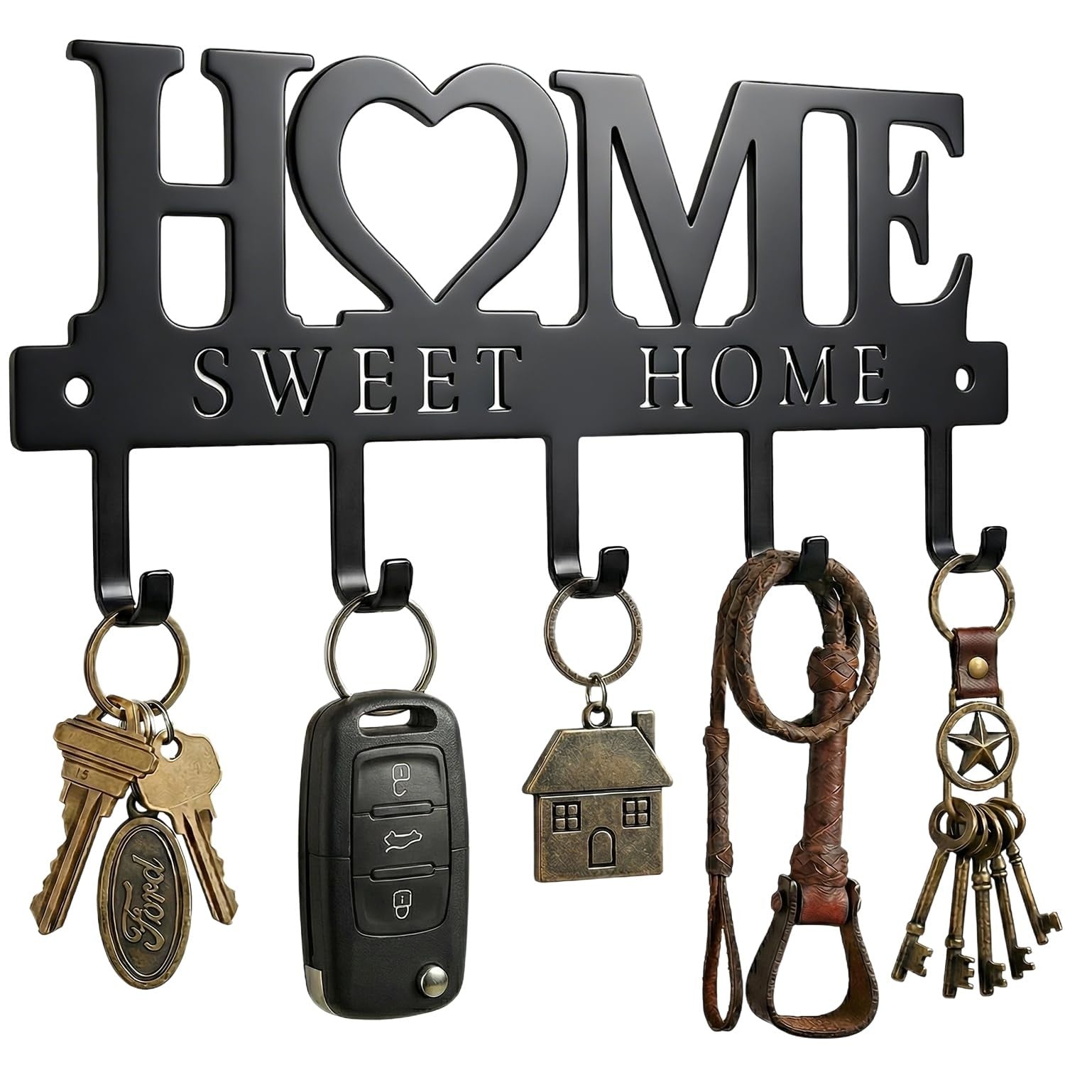 WIPHANY metal entryway wall key holder with 5 hooks for organizing keys and small items on a wall mount.