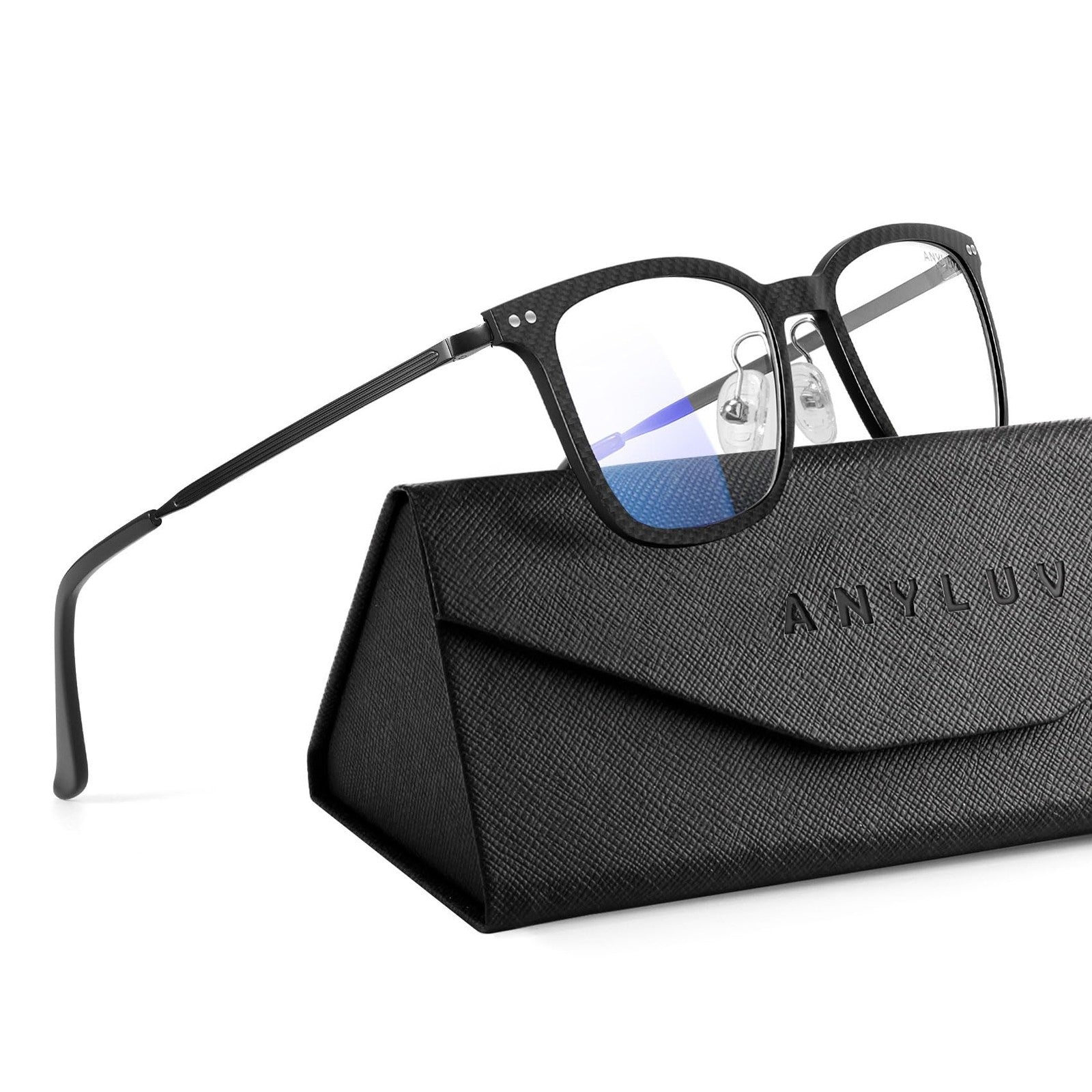 ANYLUV men's blue light glasses with stylish square carbon fiber frames, anti-eyestrain eyewear for computer use.