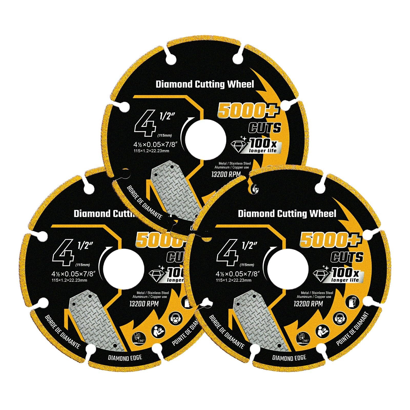 Revvstark 4 1/2-inch diamond cut-off wheel with 7/8-inch arbor for precise cutting on metal and masonry.