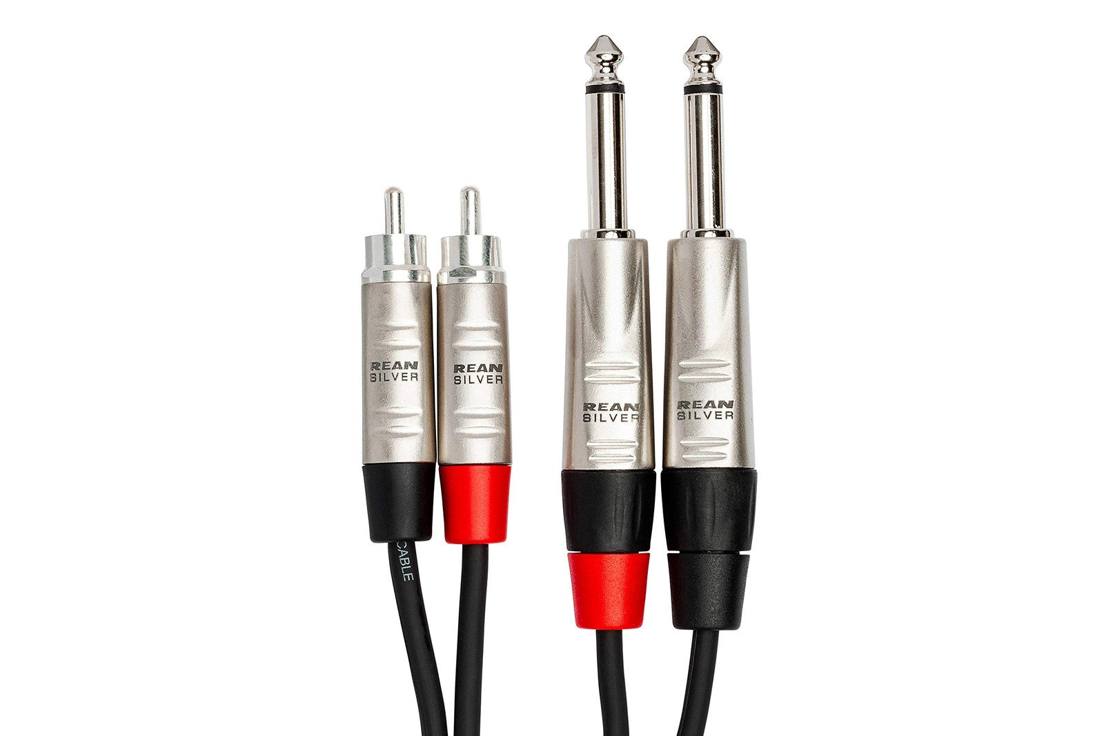 Hosa HPR-003X2 Pro stereo interconnect cable with dual REAN 1/4 inch TS to RCA connectors, 3 feet long, for audio equipment.