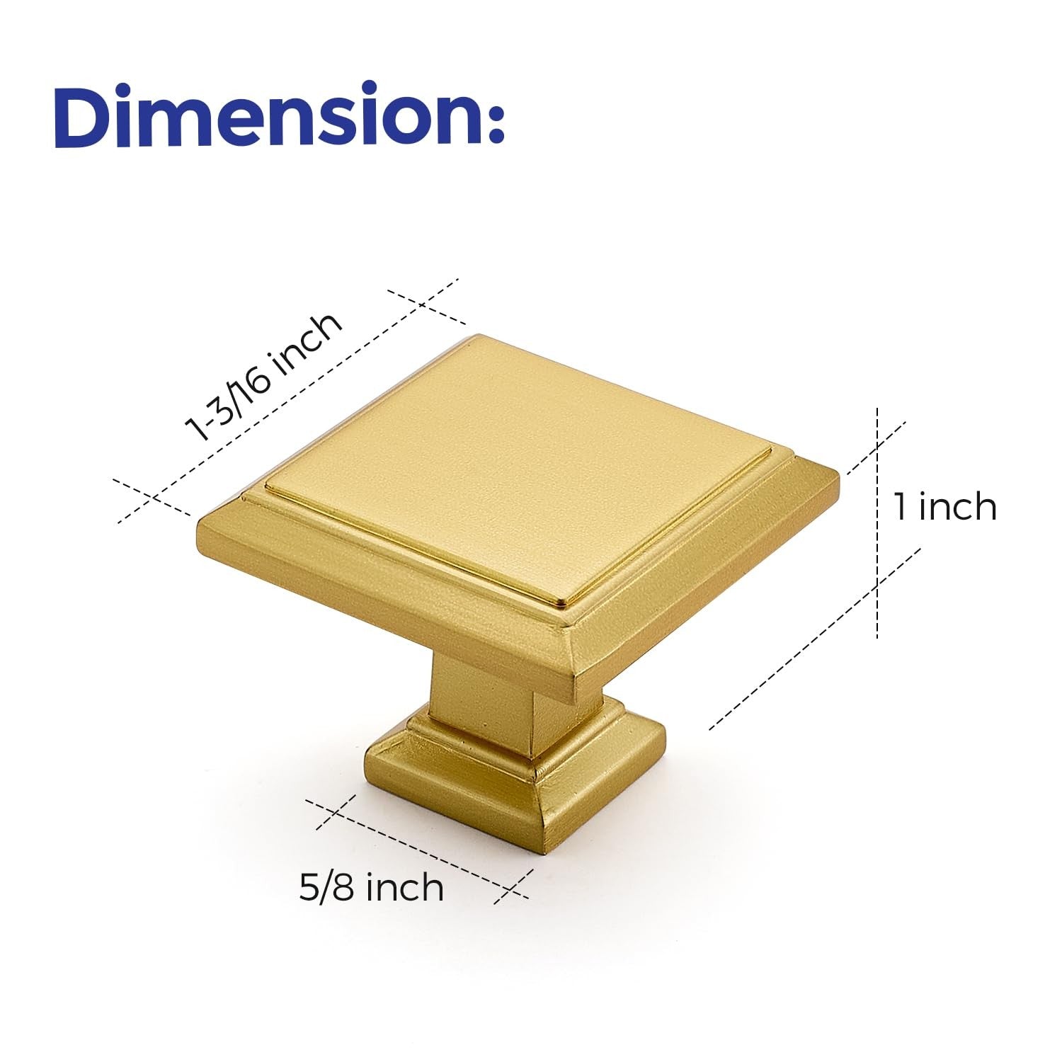 Ravinte 30-pack brushed brass kitchen cabinet knobs, solid square design, 1-3/16 inch size, for drawers and cabinets.