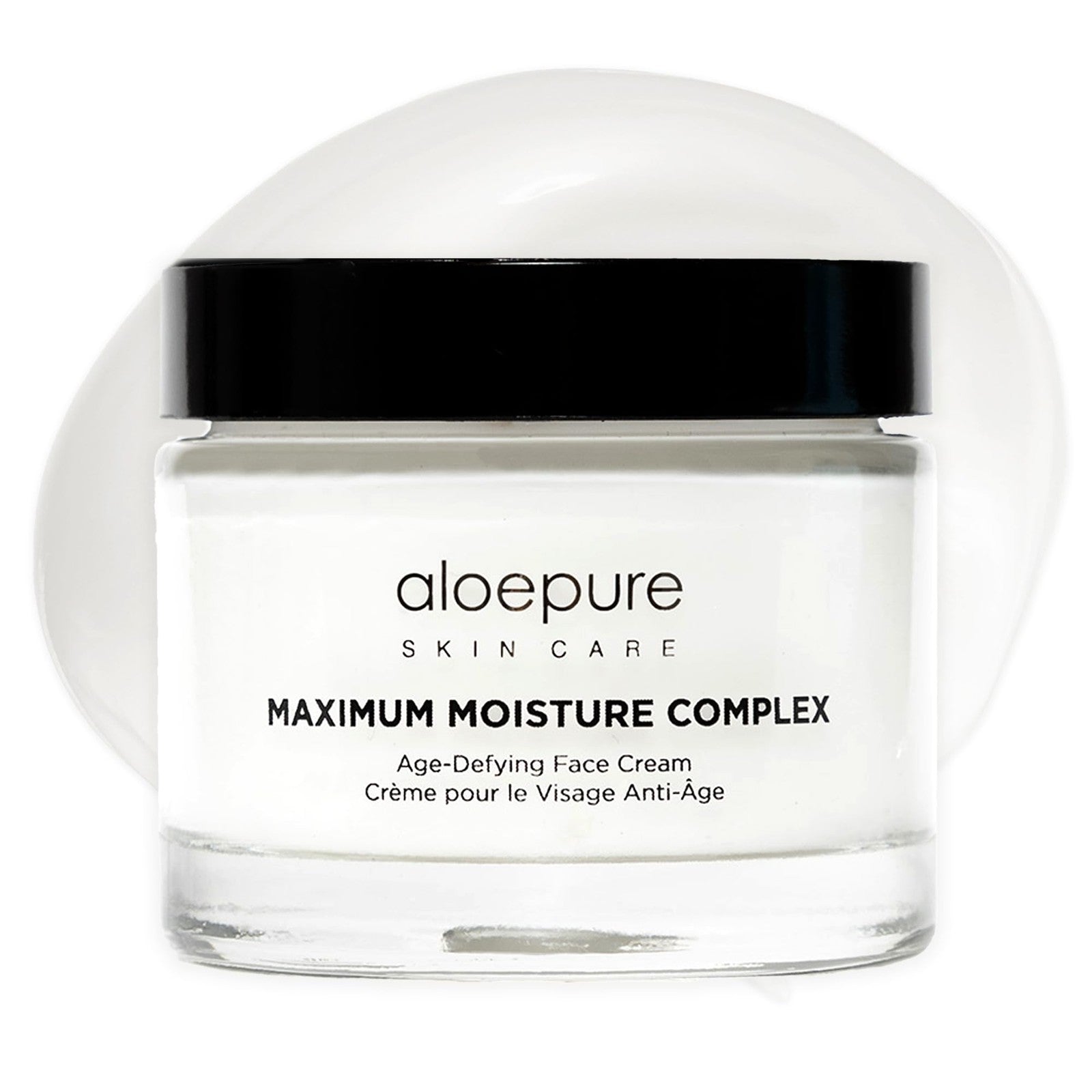 Aloette Maximum Moisture Anti-Aging Face Cream jar with white lid, showcasing the age-defying, anti-wrinkle facial moisturizer.