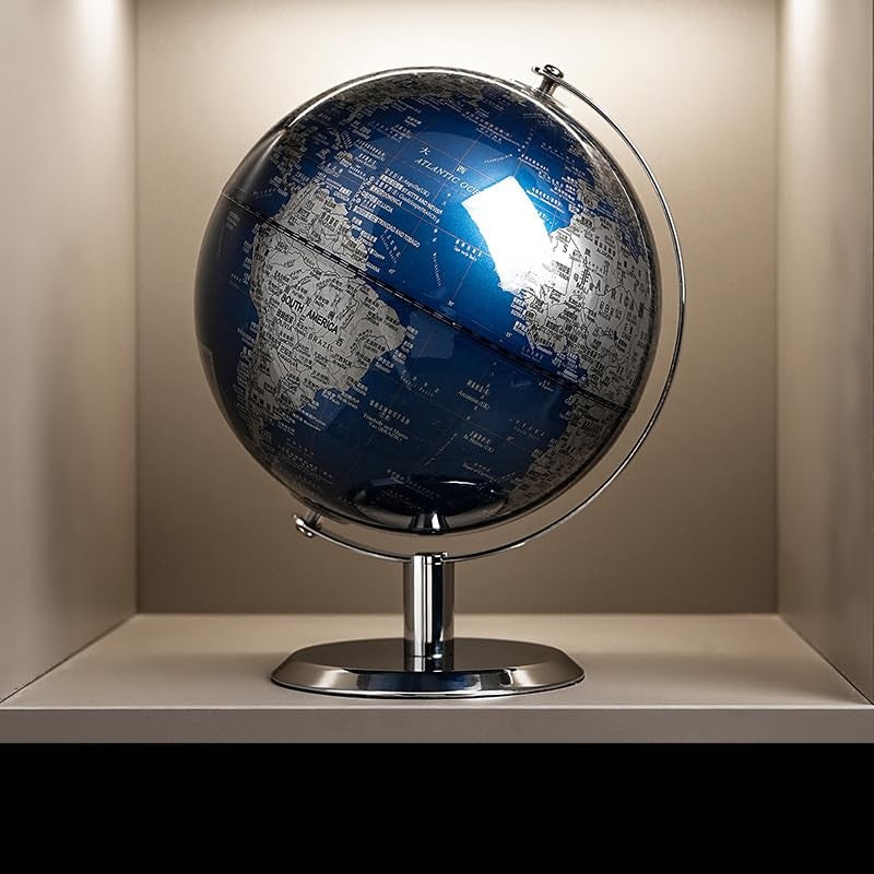 TTKTK 8-inch world globe with stainless steel stand, modern desktop Earth globe, detailed geographical features.