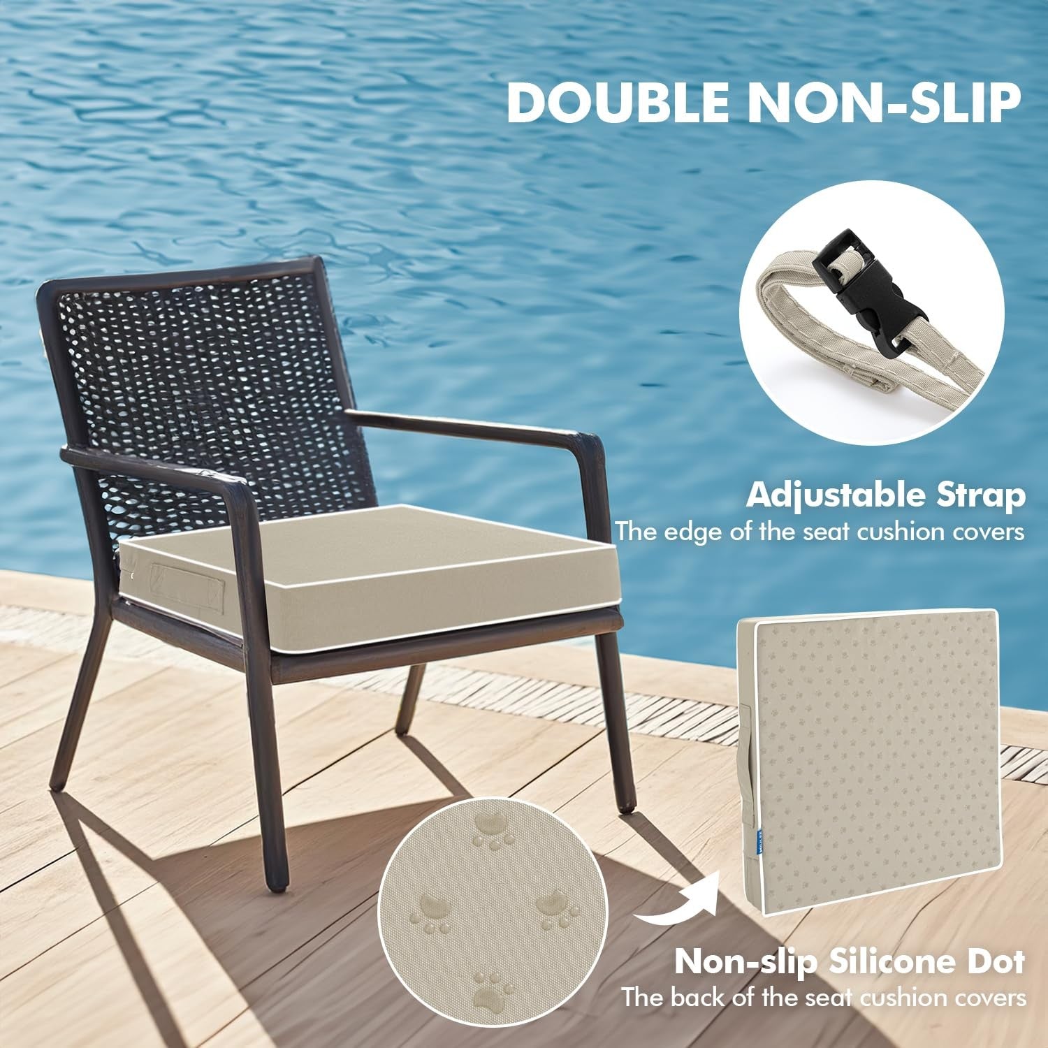 MIULEE 22x22x3 outdoor chair cushions set of 2 with waterproof fabric, padded seat pads for patio or garden outdoor furniture