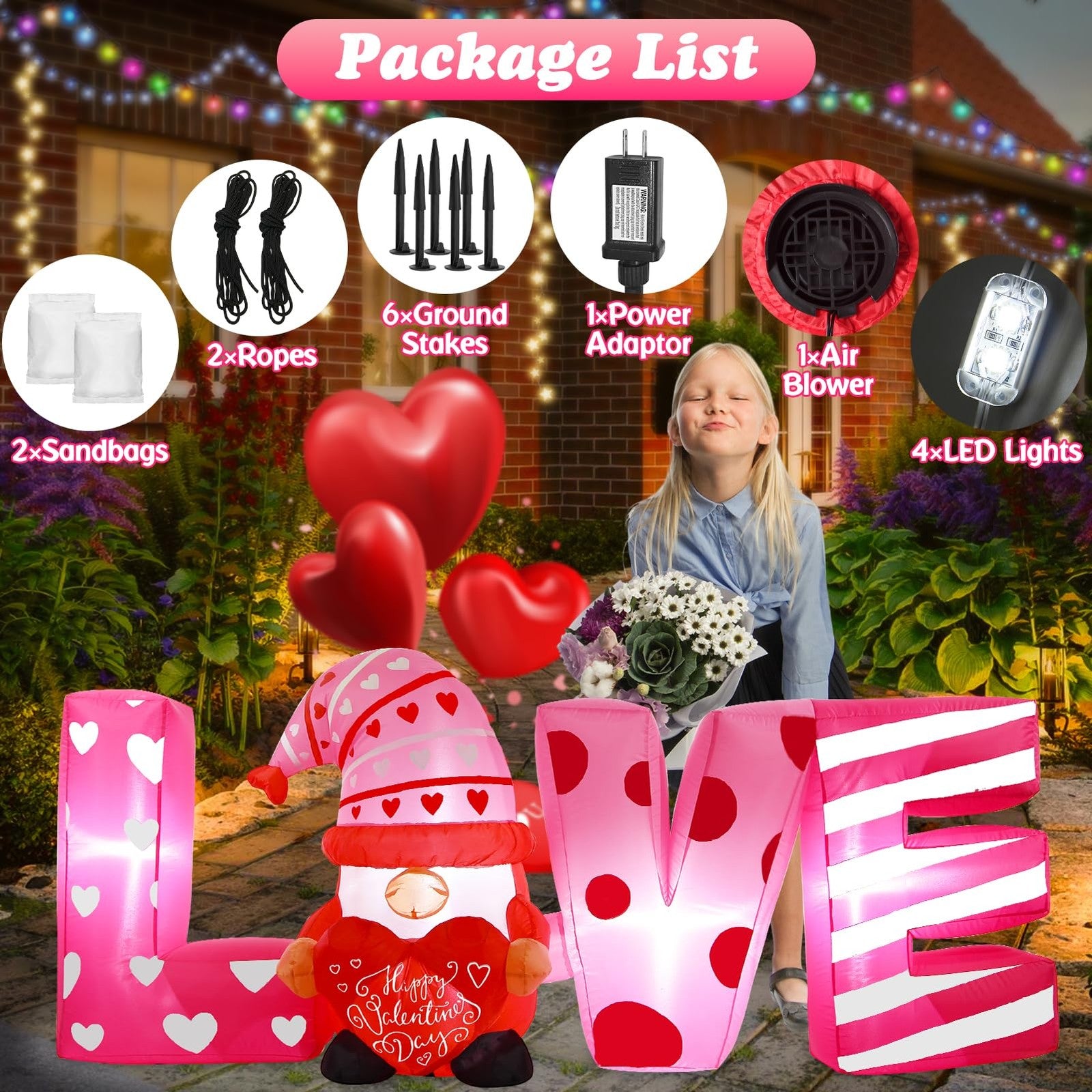 Wabolay Valentines Day inflatable outdoor decoration, 6-foot long inflatable heart for outdoor Valentine's Day decor.