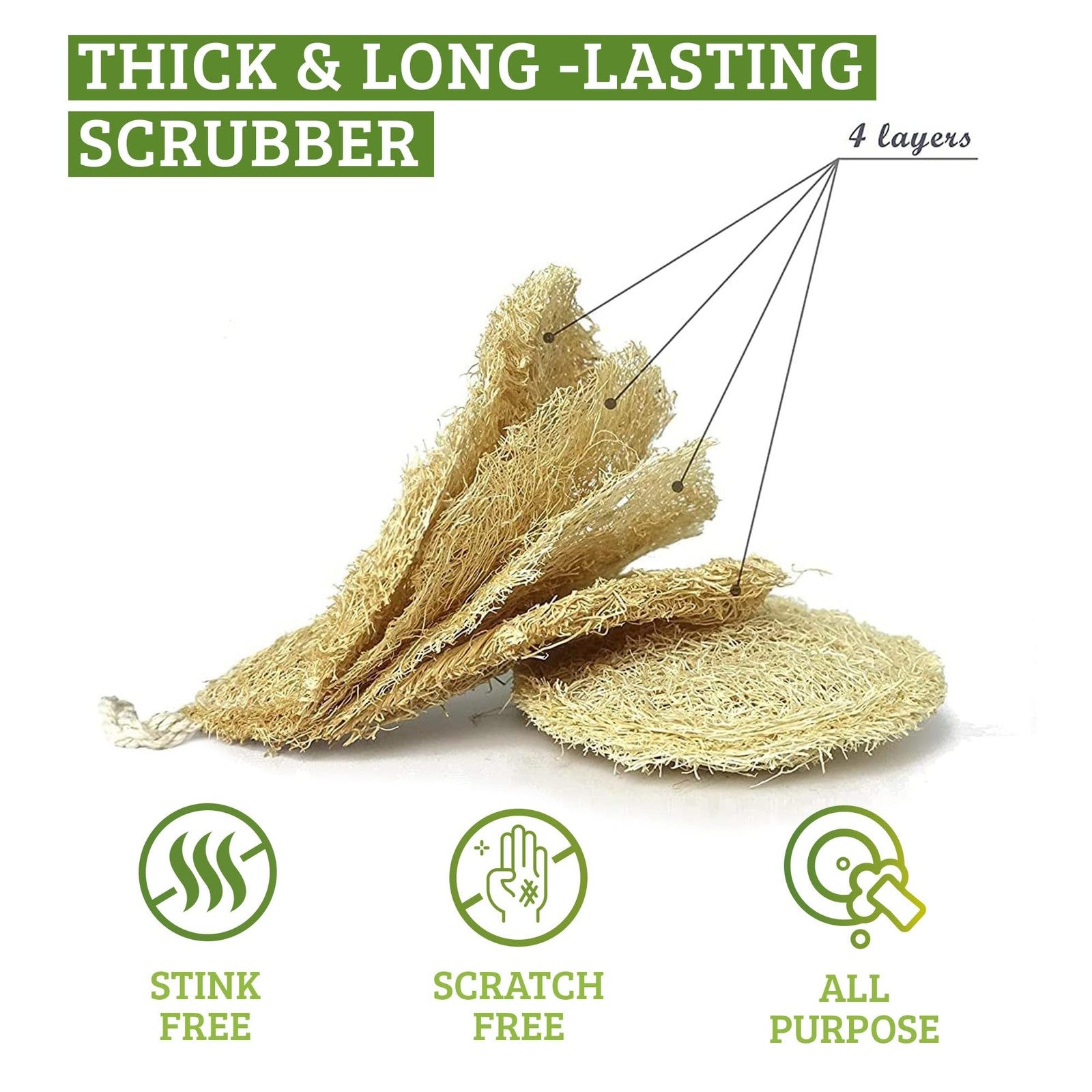 Miw Piw natural loofah dish sponge 3-pack vegetable scrubbers for kitchen cleaning and dishwashing.