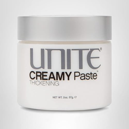 UNITE Hair Creamy Paste styling cream for thickness, texture, and definition, shown in a jar with a smooth, creamy consistency.