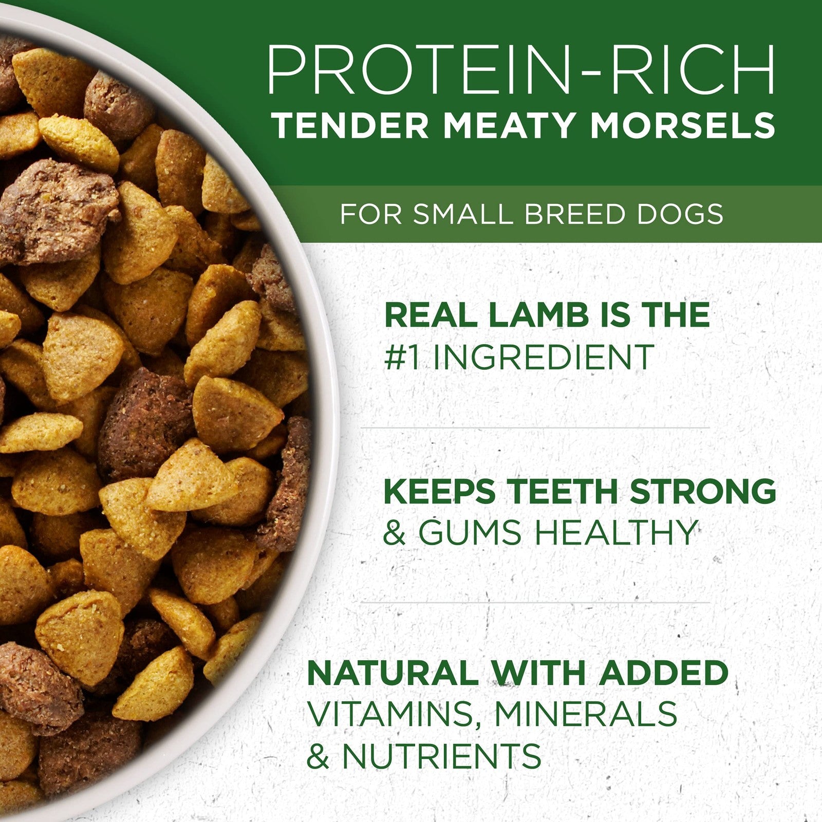 Purina ONE small breed dog food and treats bundle with Lamb and Rice flavor, showing bags of dog food and treats.