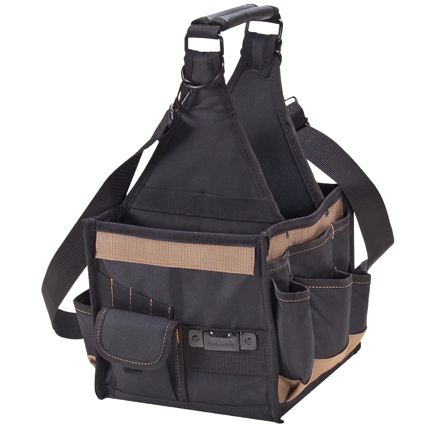 Custom Leathercraft 1526 25-pocket electrical maintenance tool carrier with multiple tool compartments on durable leather fabric.