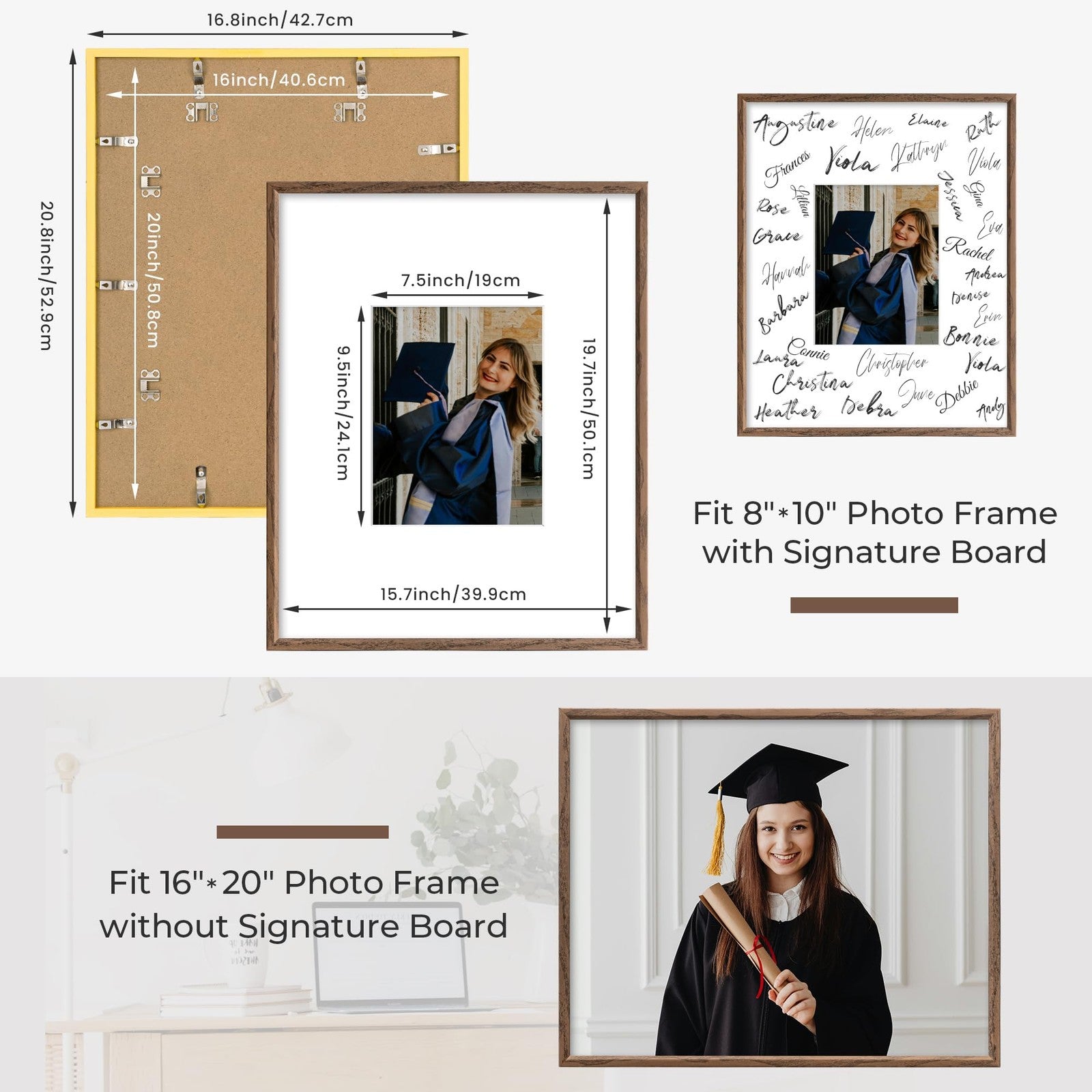 Axeman 16x20 signature picture frame with 8x10 mat for wedding guest book alternative, showcasing elegant black wood design.