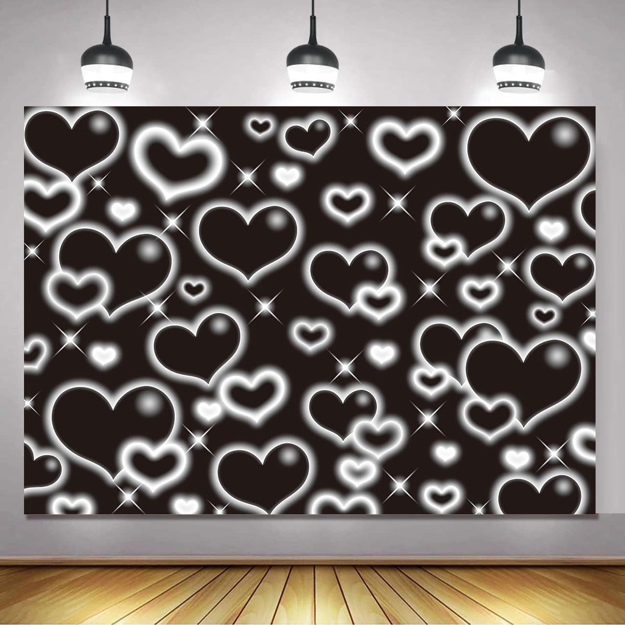 CINRAY black heart party photo backdrop 8x6ft with love design, perfect for photoshoots and themed events.