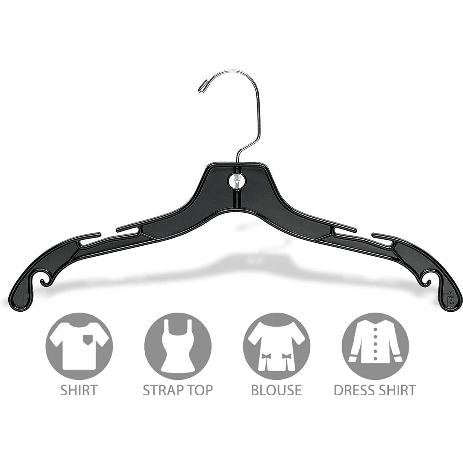 Set of 100 Hangon plastic clothes hangers, heavy-duty 17-inch hangers for shirts and dresses, sturdy and durable.