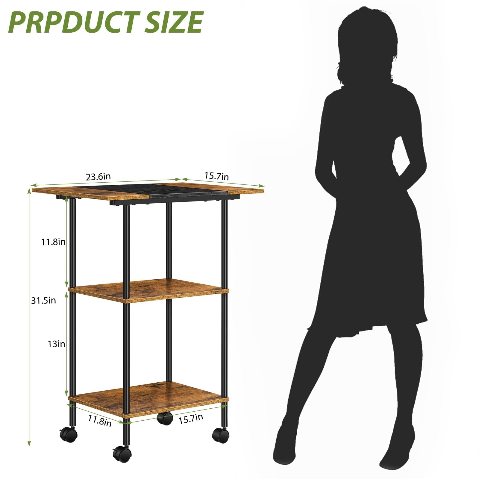 Shinoske 3-tier printer stand with wheels, large storage table for home use, featuring a sturdy design and ample space.
