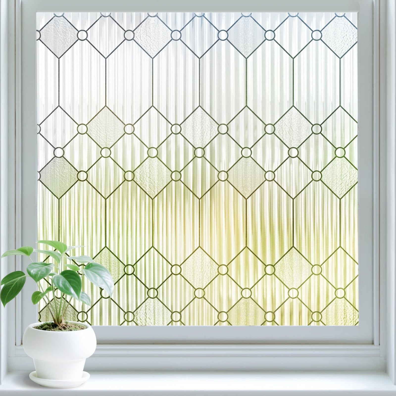 SUNBABY reed glass window privacy film with frosted decorative design, ideal for bathroom privacy and stylish glass decor.