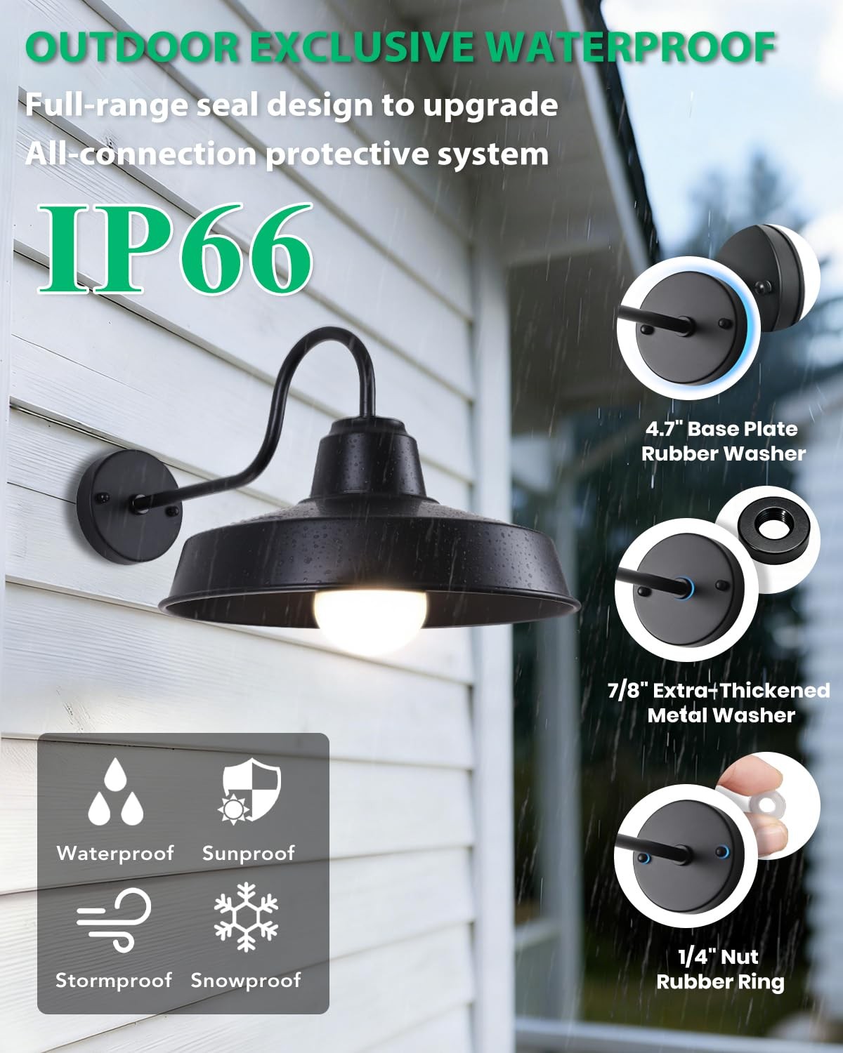 Pair of black farmhouse outdoor wall lights with gooseneck barn style design, ideal for exterior porch or garden lighting.