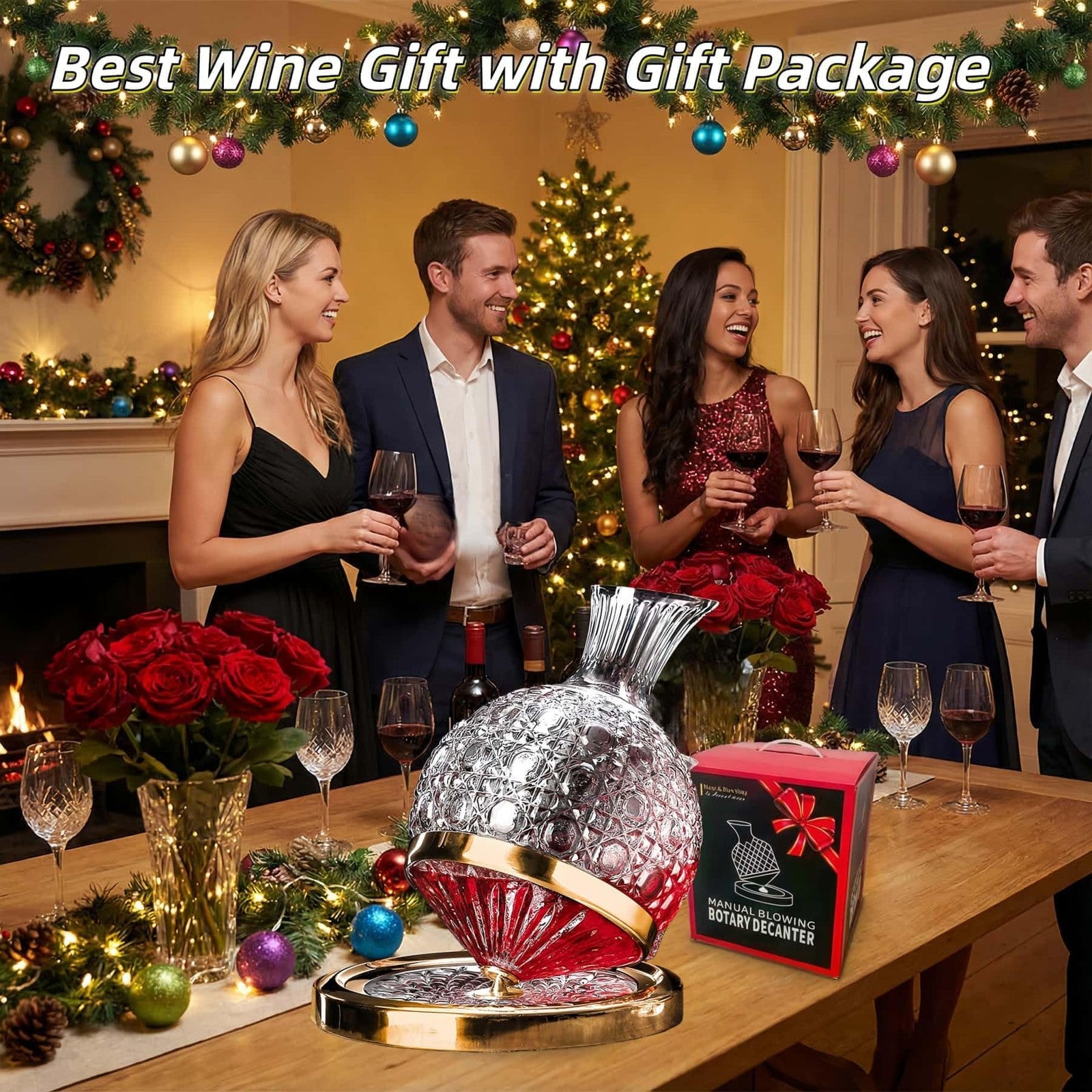 Jarler wine decanter set with spinning crystal decanter and carafe, featuring a football-shaped stopper for red wine.