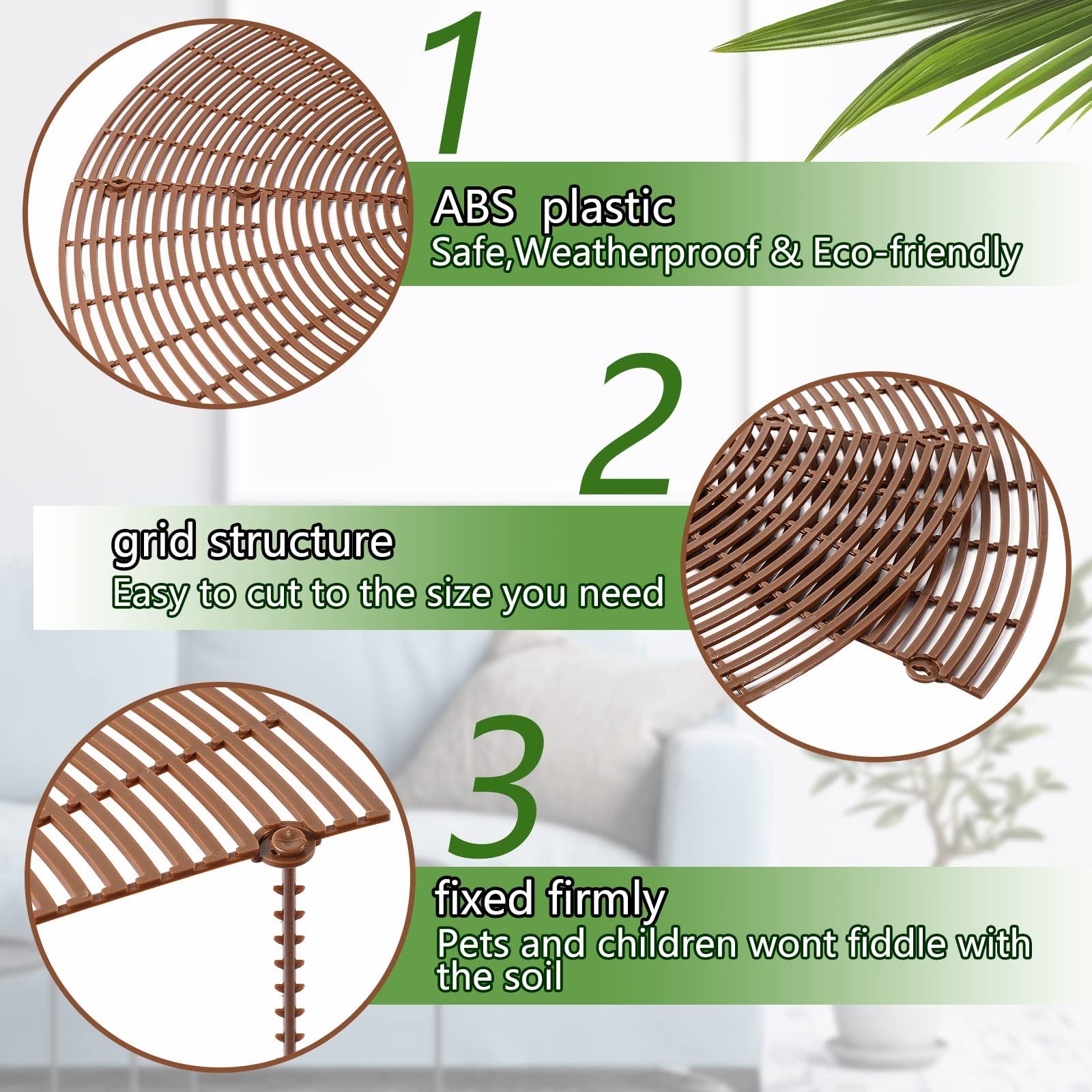 Set of four Newtay plant pot grid soil protectors, cuttable flower covers for garden pots and plant protection.