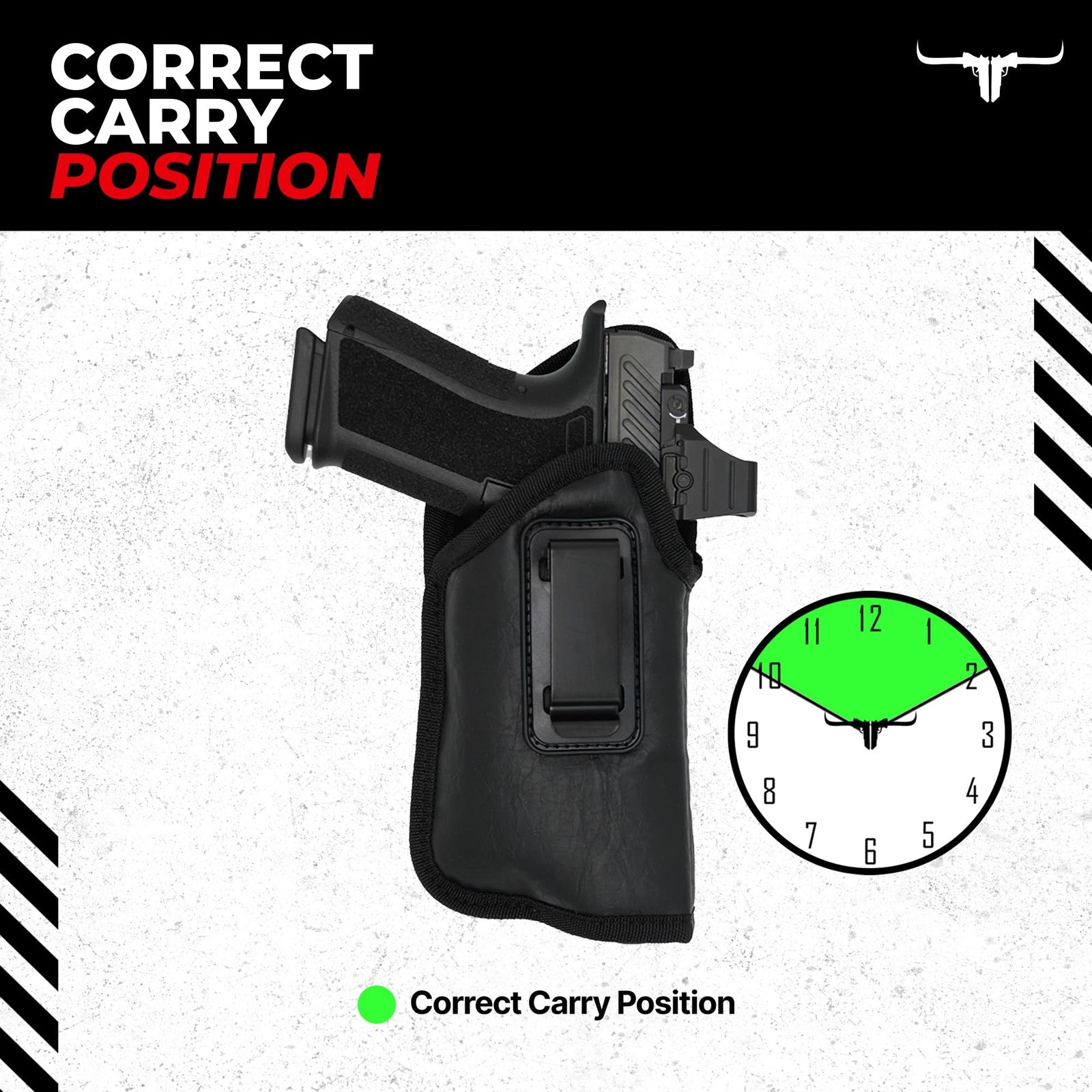 Texas Gun Holsters IWB gun holster bundle for concealed inside the waistband carry, showing black leather design and adjustable clips.