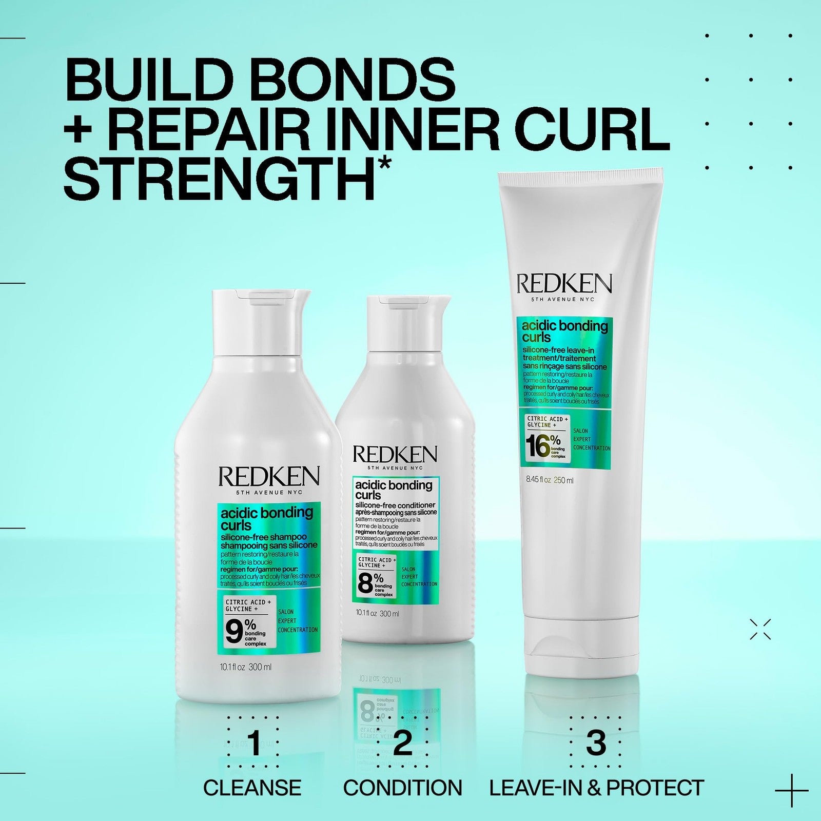 Redken Acidic Bonding Curls Leave-In Treatment for curly and coily hair, featuring a pump bottle with product label visible.