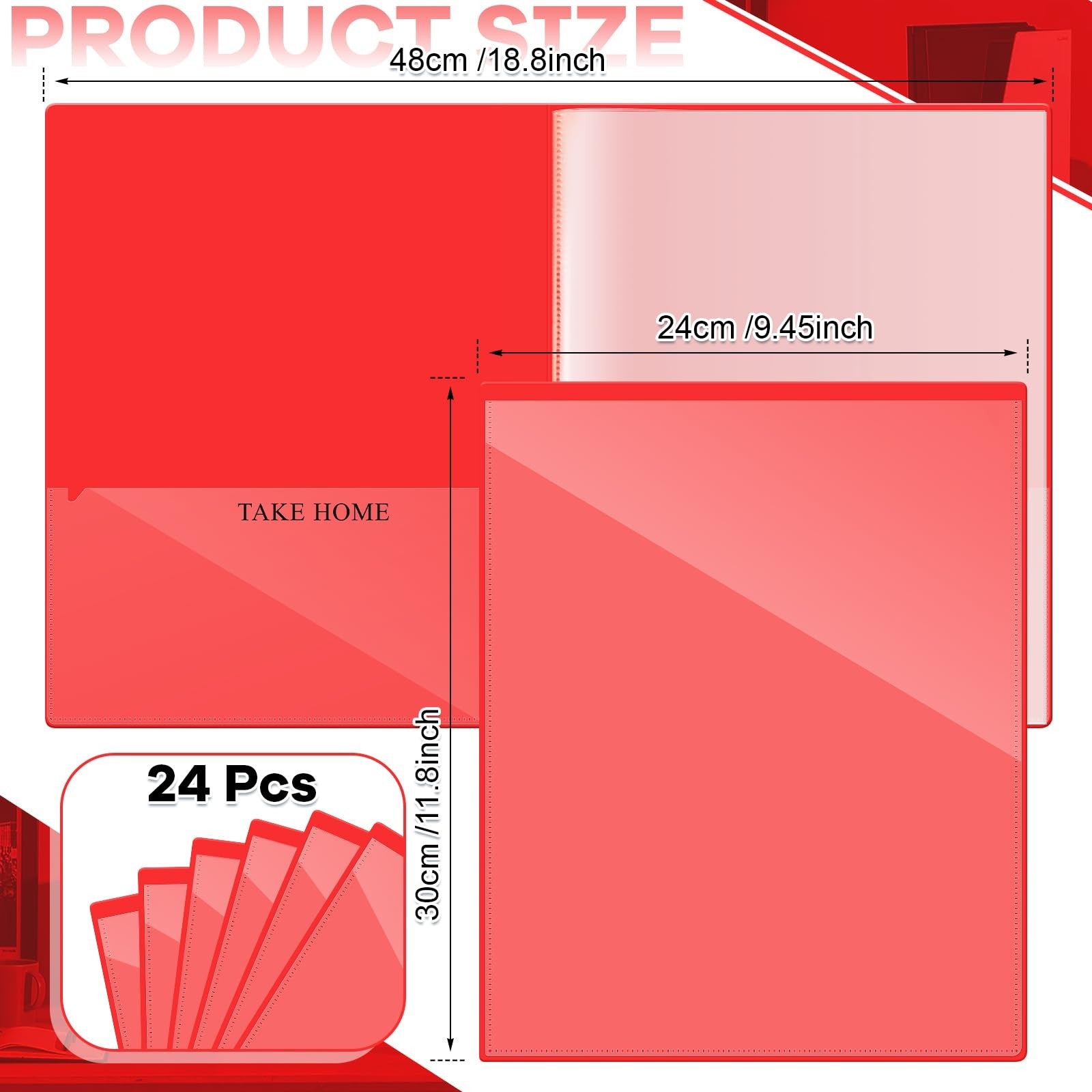 Henoyso 24-pack school and home 2-pocket folders with 4 clear inner pockets, durable plastic construction, and vibrant colors.