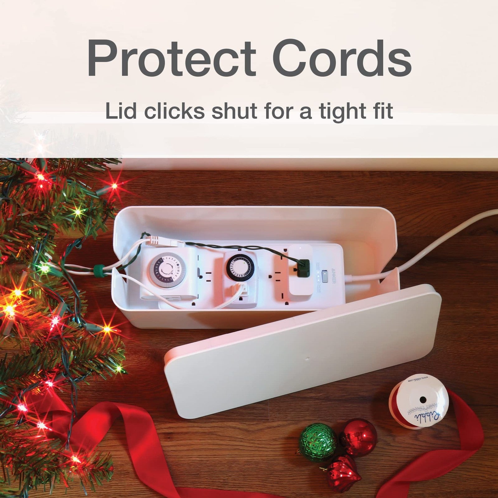 Oxford Cable Management Boxes 3-pack with small, medium, large sizes and 15 cable ties, used for organizing electrical cords.