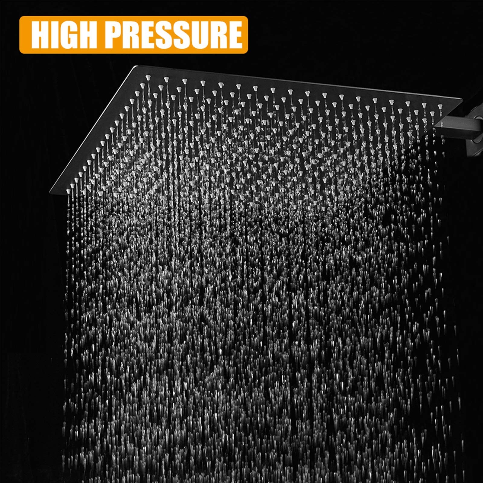 16-inch stainless steel rain shower head by Besy with square design, high pressure rainfall for a soothing shower experience.