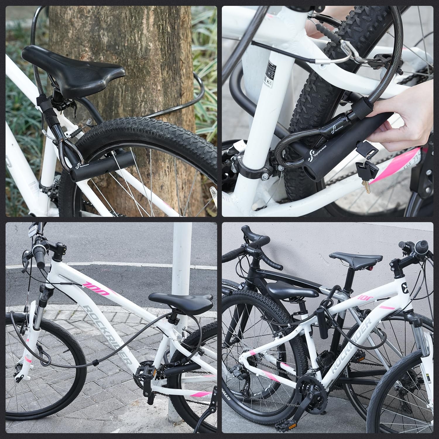 Sportneer bike U lock with 18mm shackle and security cable, heavy-duty lock designed for bike security and theft prevention.
