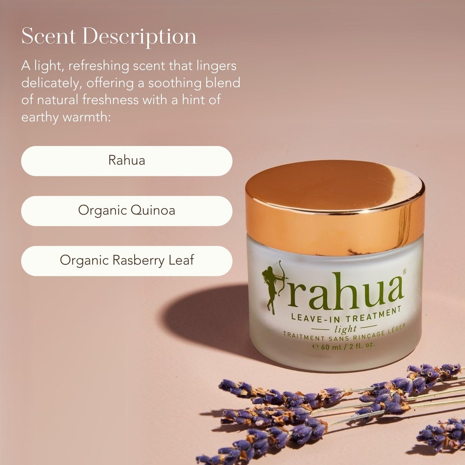 Rahua Light Leave-In Treatment and vegan heat protectant conditioner in a pump bottle, suitable for all hair types.