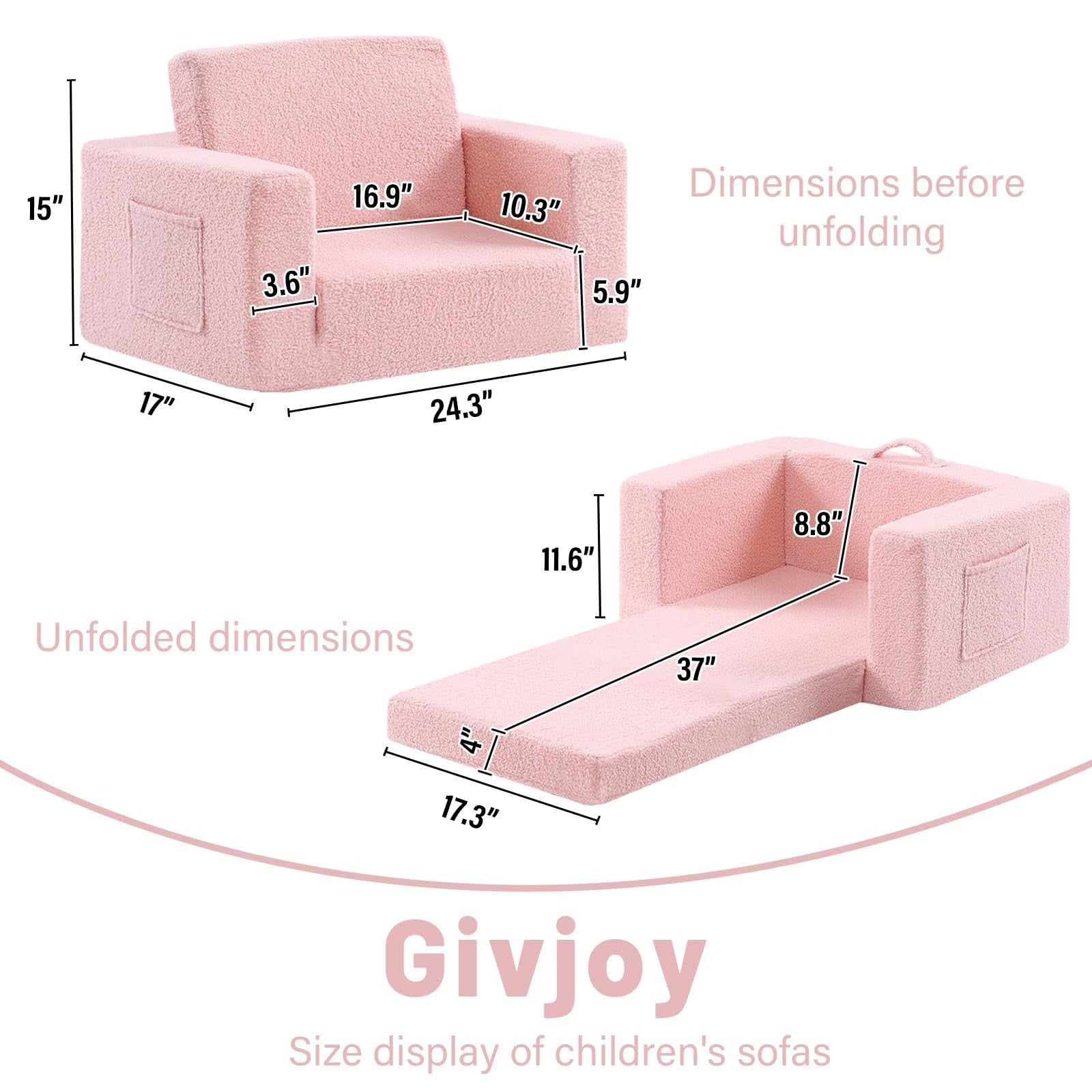 Givjoy toddler chair sherpa kids couch, 2-in-1 soft armchair lounger with plush fabric and no assembly required, suitable for young children.