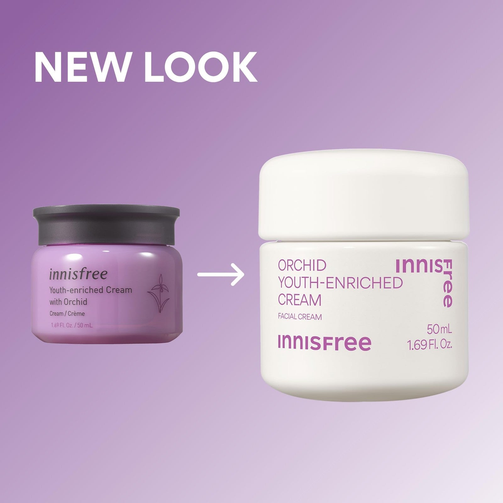 Innifree Orchid Youth-Enriched Cream jar, Korean face moisturizer for firming and hydrating skin with orchid extract.