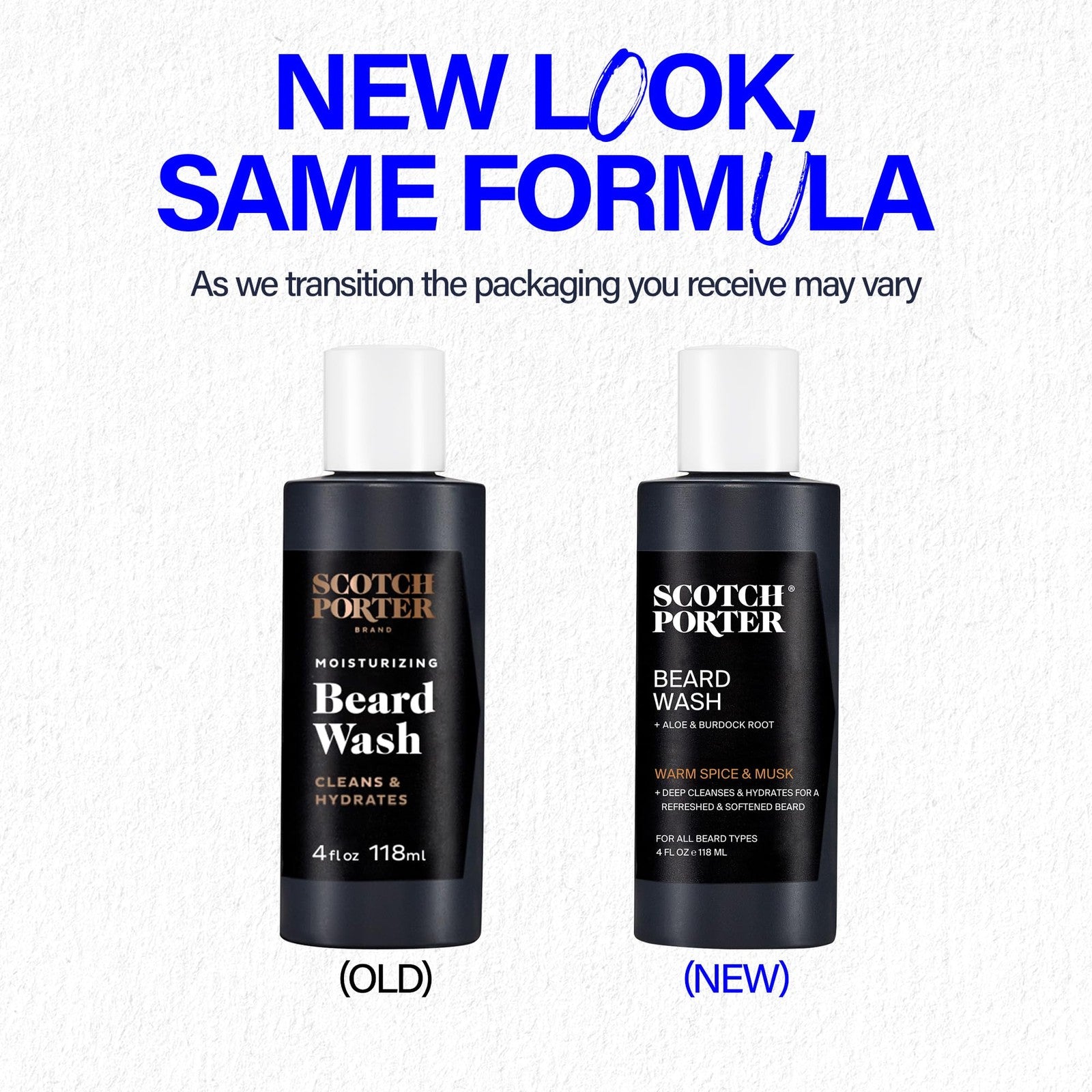 Beard wash bottle labeled Scotch Porter moisturizing beard wash for cleansing and hydrating coarse, dry beard hair.