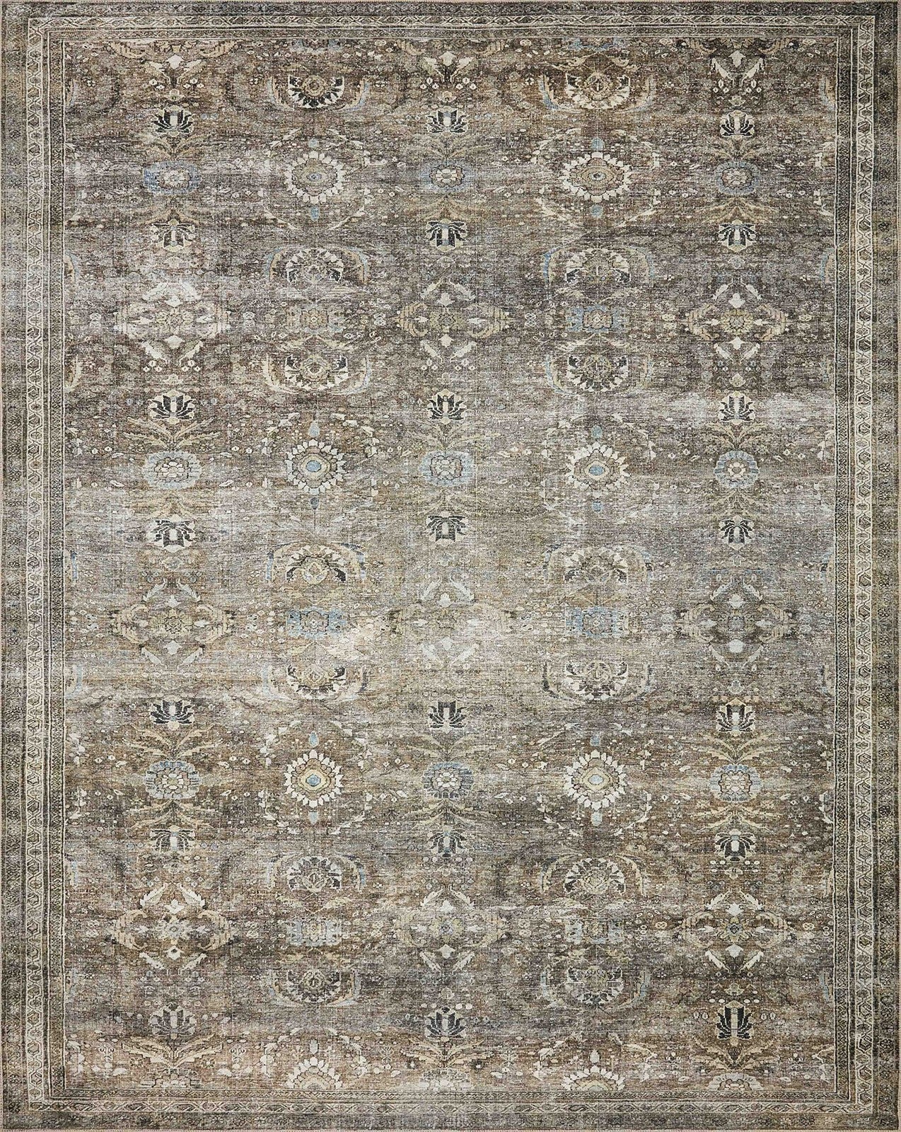 Loloi Layla Collection Lay-13 antique and moss 2-6 x 7-6 soft runner rug with intricate pattern and 0.13 inch thickness.