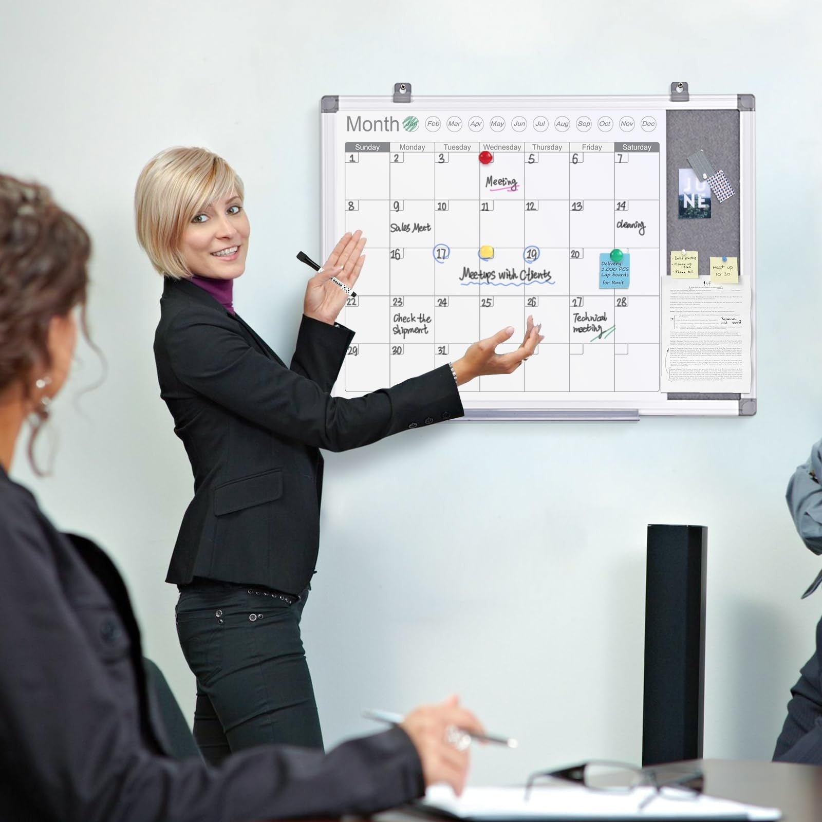 MAKELLO wall dry erase calendar with whiteboard surface and grey felt frame, 24x18 inches for organization and planning.