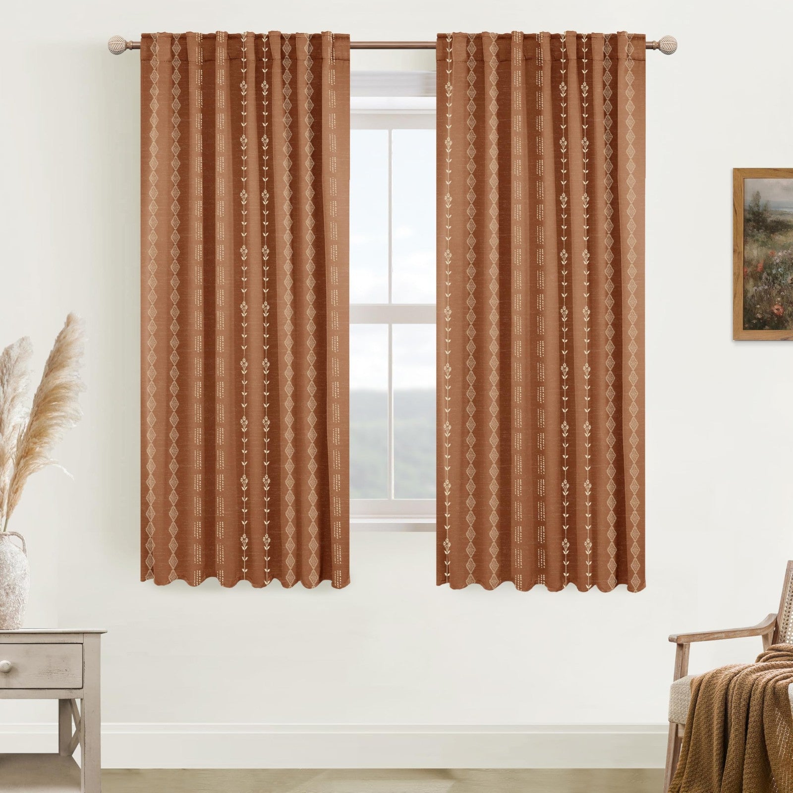 Lino Rosa black out room darkening curtains, 63-inch long, two-panel set for bedroom windows, made of durable black fabric.