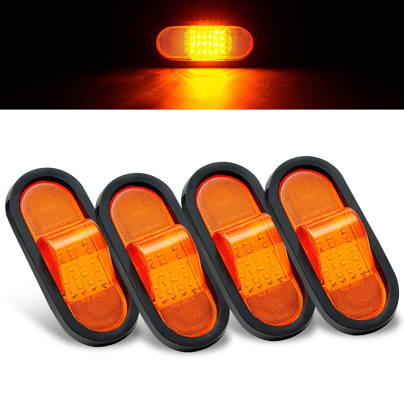 PVerandio 6.5-inch trailer turn signal lights with amber LED markers, waterproof oval design, featuring 24 bright LED bulbs.