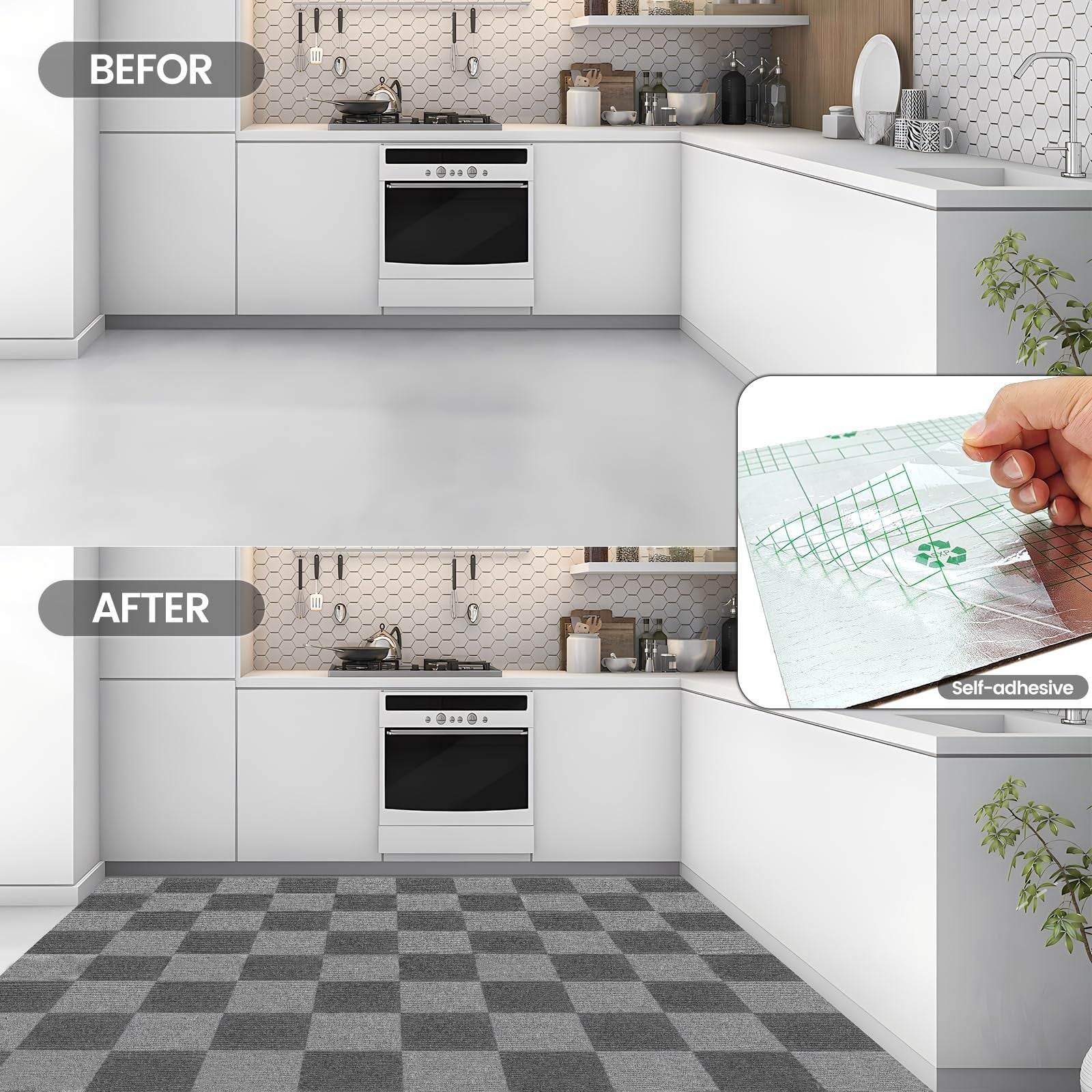 Set of 30 CvoMep peel and stick carpet tiles, 12x12 inches, with non-slip self-adhesive backing for easy installation on floors.