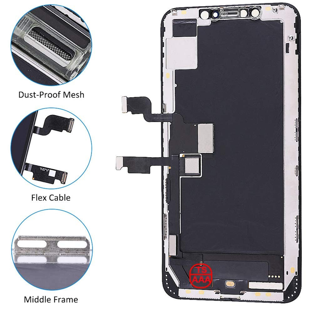 Replacement 6.5 inch LCD touch screen display for iPhone Xs Max, showing the front view with digitizer and frame.
